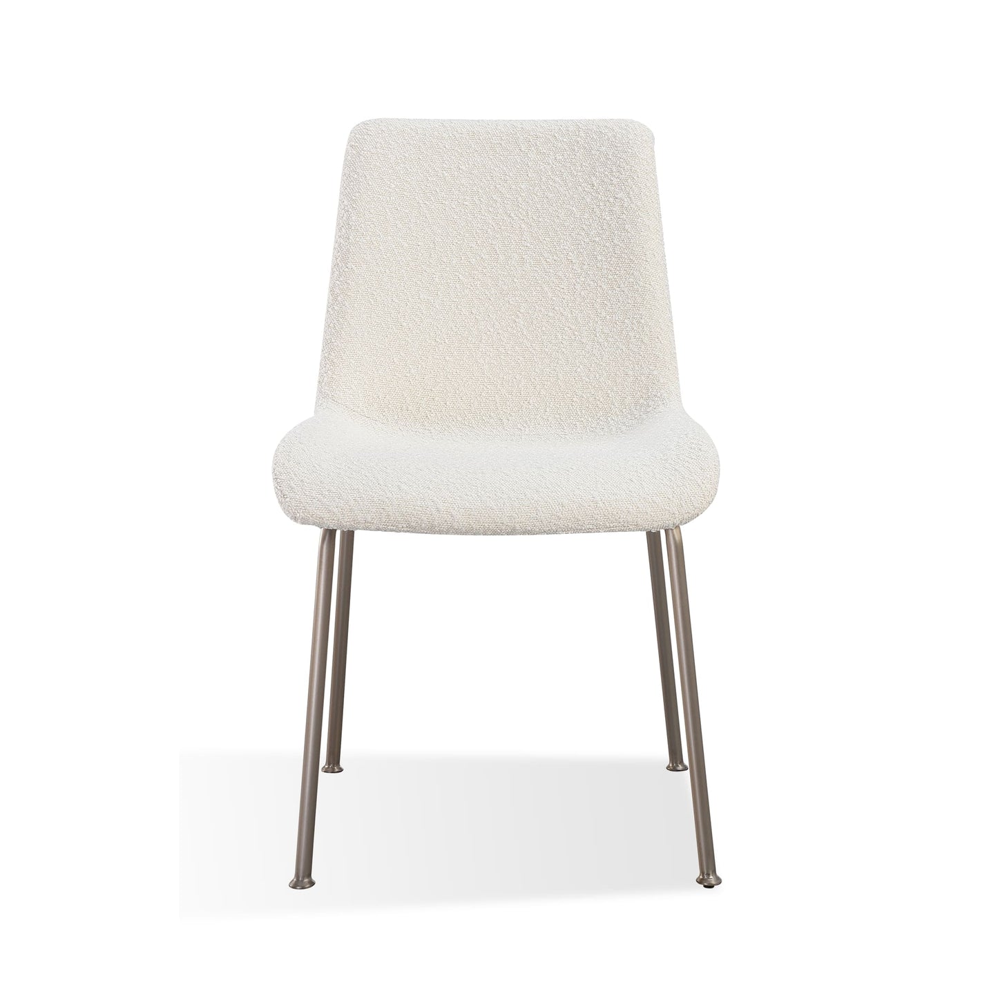 Modus Jade Upholstered Dining Chair in Cottage Cheese Boucle and Brushed Nickel Metal
