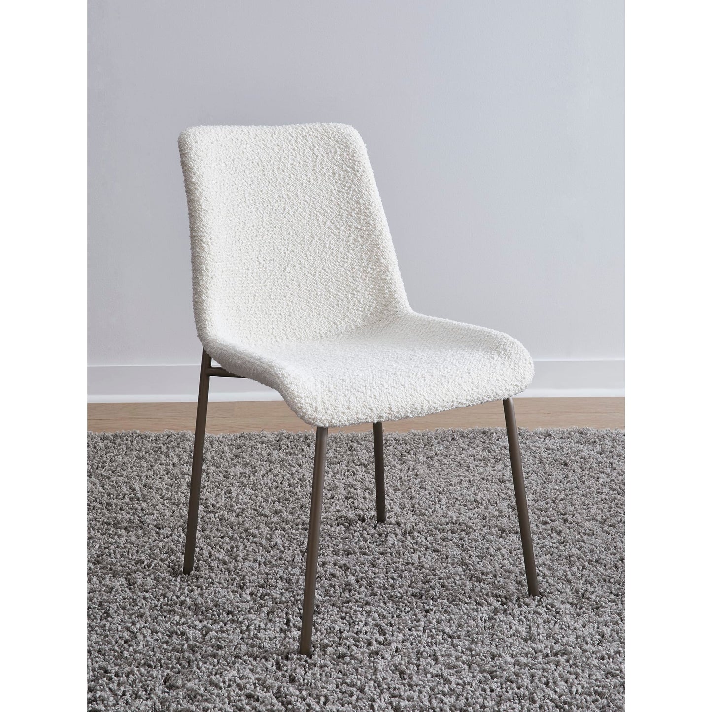 Modus Jade Upholstered Dining Chair in Cottage Cheese Boucle and Brushed Nickel Metal