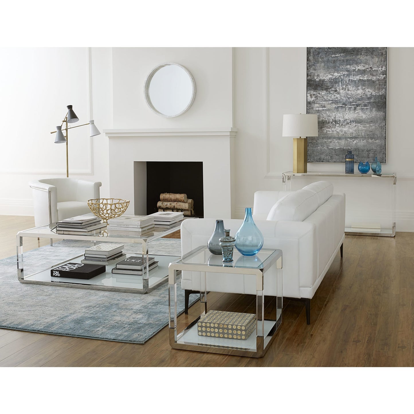 Modus Jasper Console Table in Acrylic/White Glass/PSS