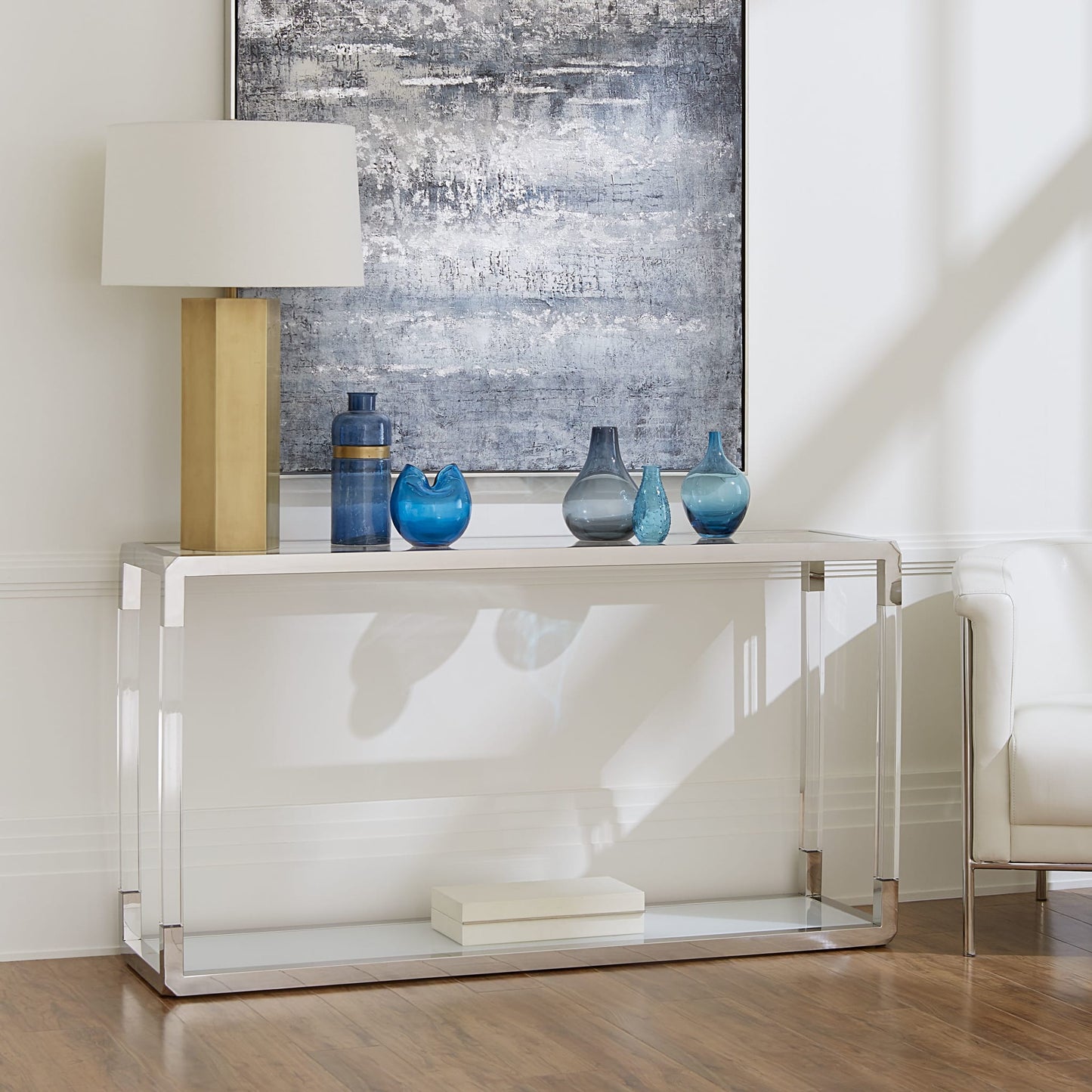 Modus Jasper Console Table in Acrylic/White Glass/PSS
