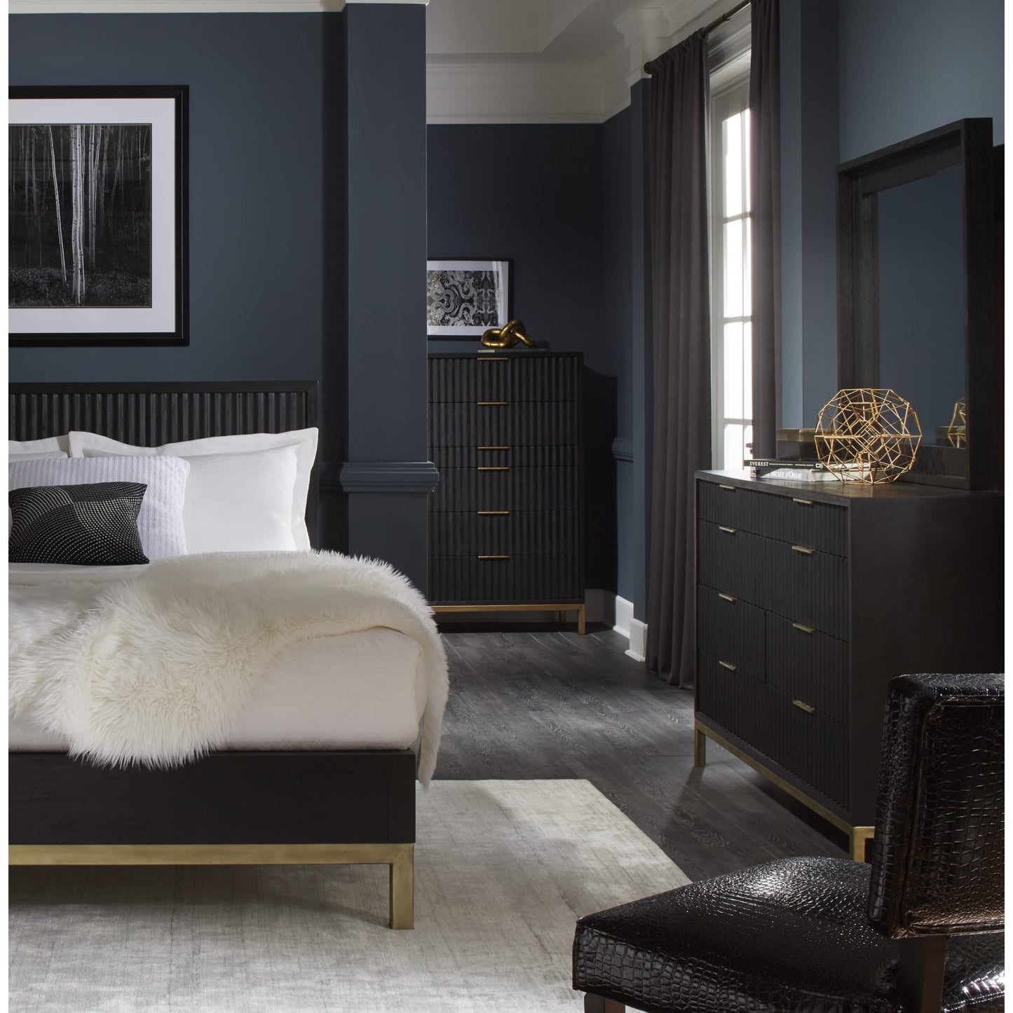 Modus Kentfield Solid Wood Beveled Glass Mirror in Black Drifted Oak