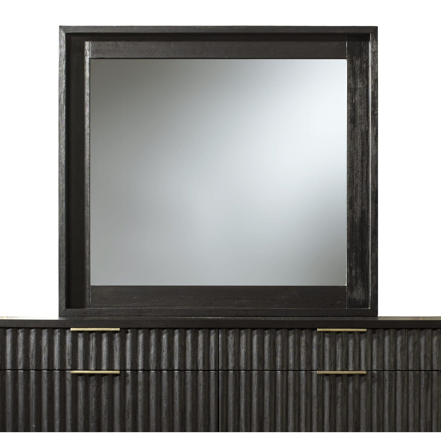Modus Kentfield Solid Wood Beveled Glass Mirror in Black Drifted Oak