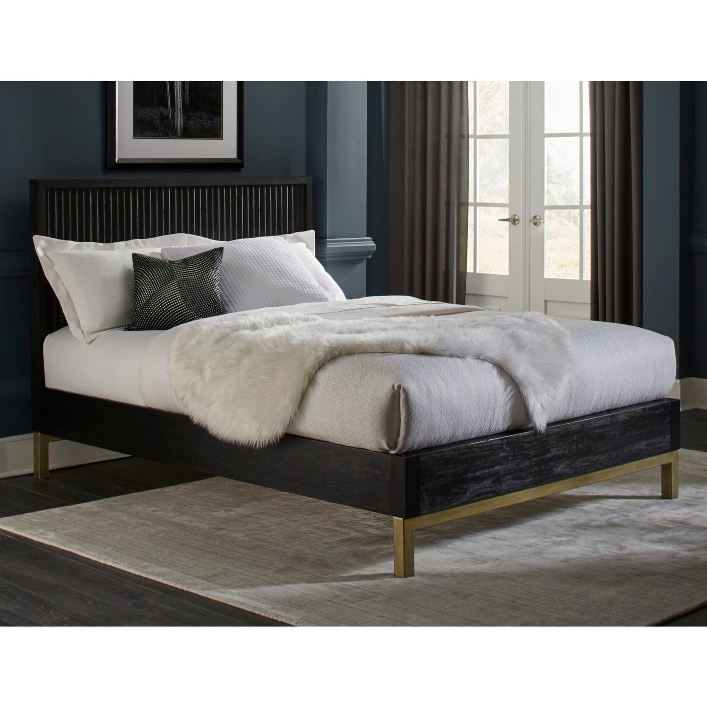 Modus Kentfield Solid Wood Platform Bed in Black Drifted Oak