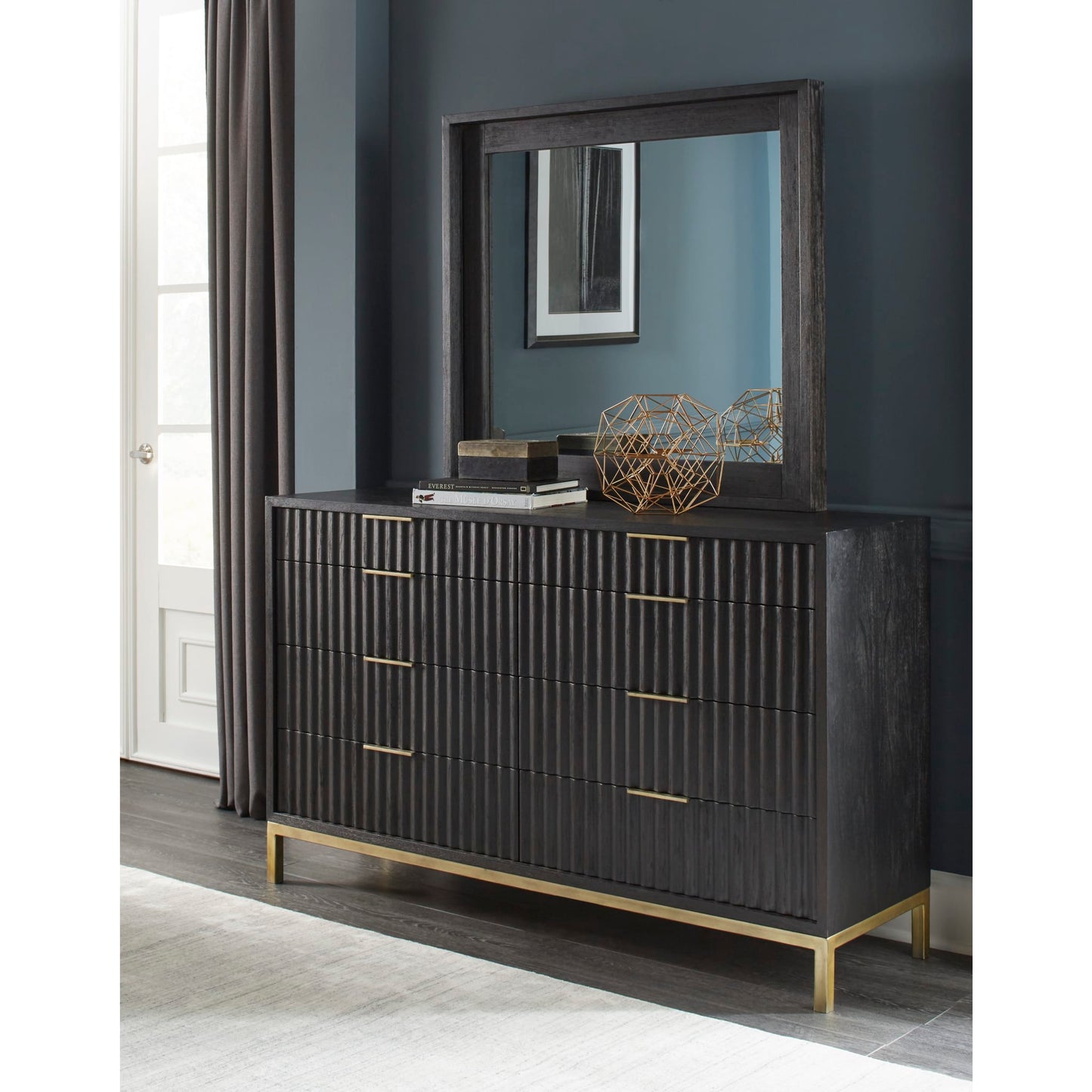 Modus Kentifield Solid Wood Eight Drawer Dresser in Black Drifted Oak