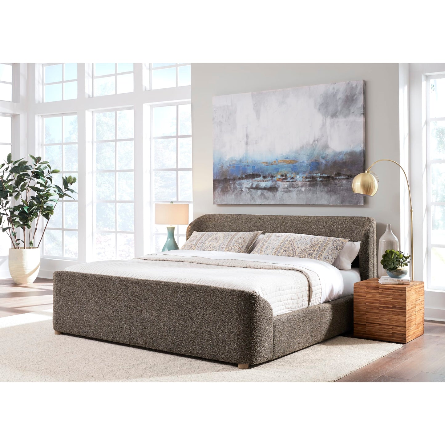 Modus Kiki Upholstered Platform Bed in Pumpernickel Boucle