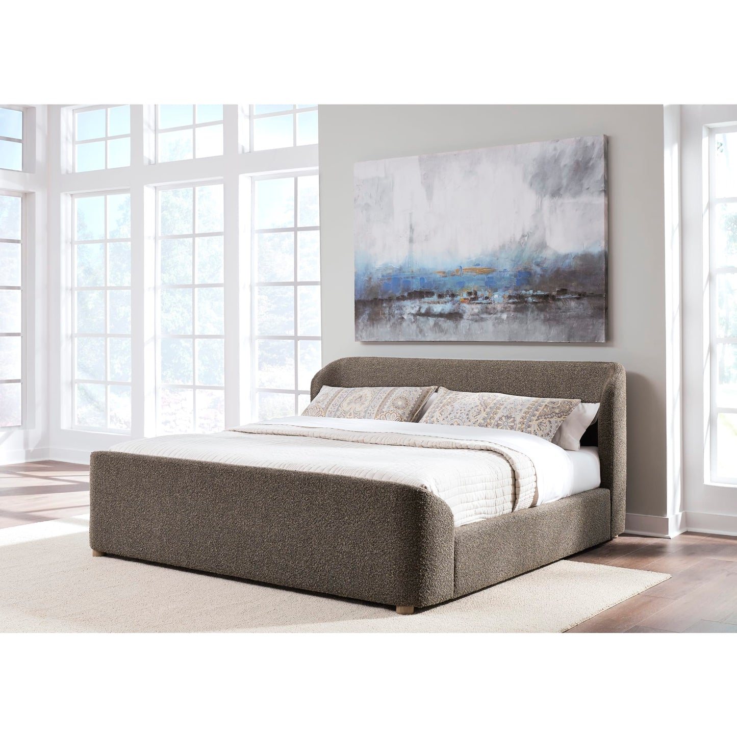 Modus Kiki Upholstered Platform Bed in Pumpernickel Boucle