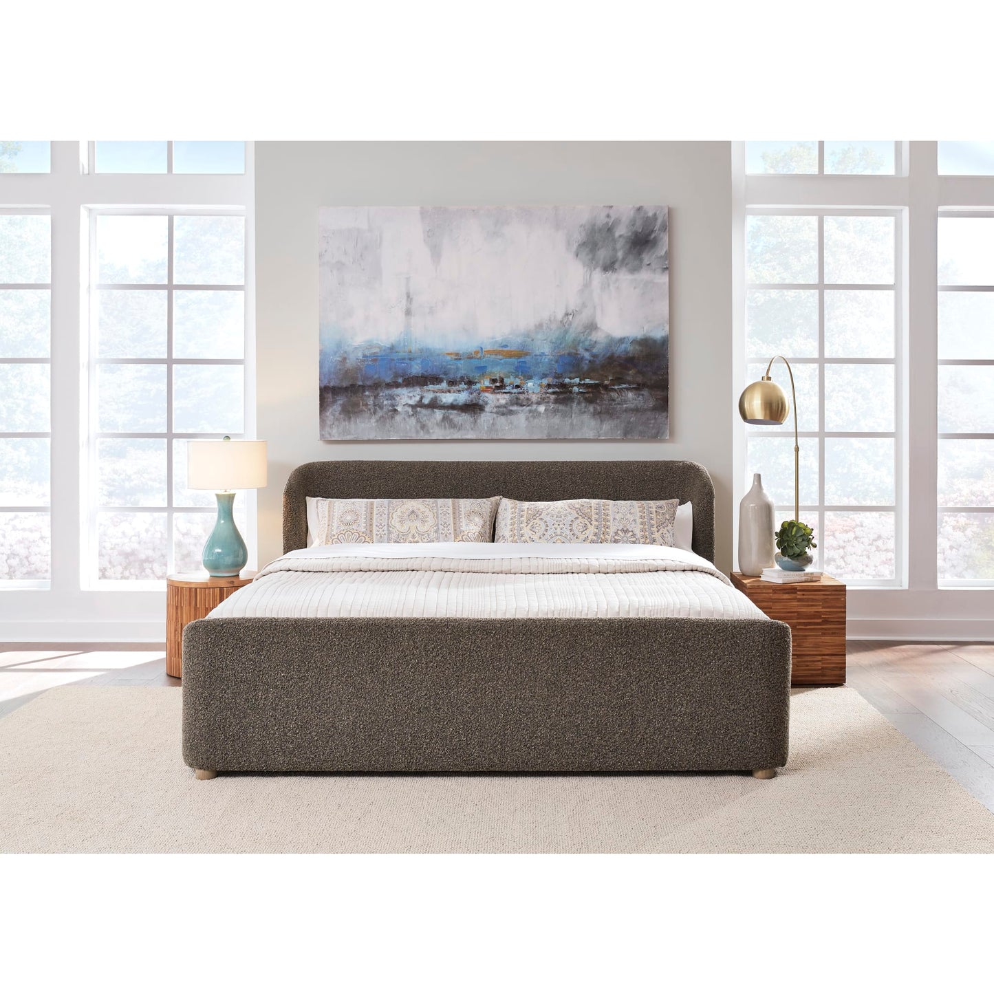 Modus Kiki Upholstered Platform Bed in Pumpernickel Boucle