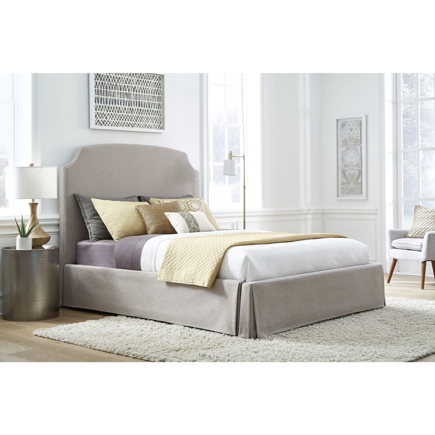 Modus Laurel Upholstered Skirted Panel Bed in Wheat