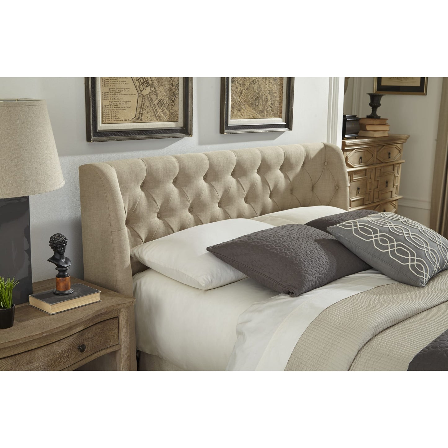 Modus Levi Tufted Platform Bed in Toast Linen