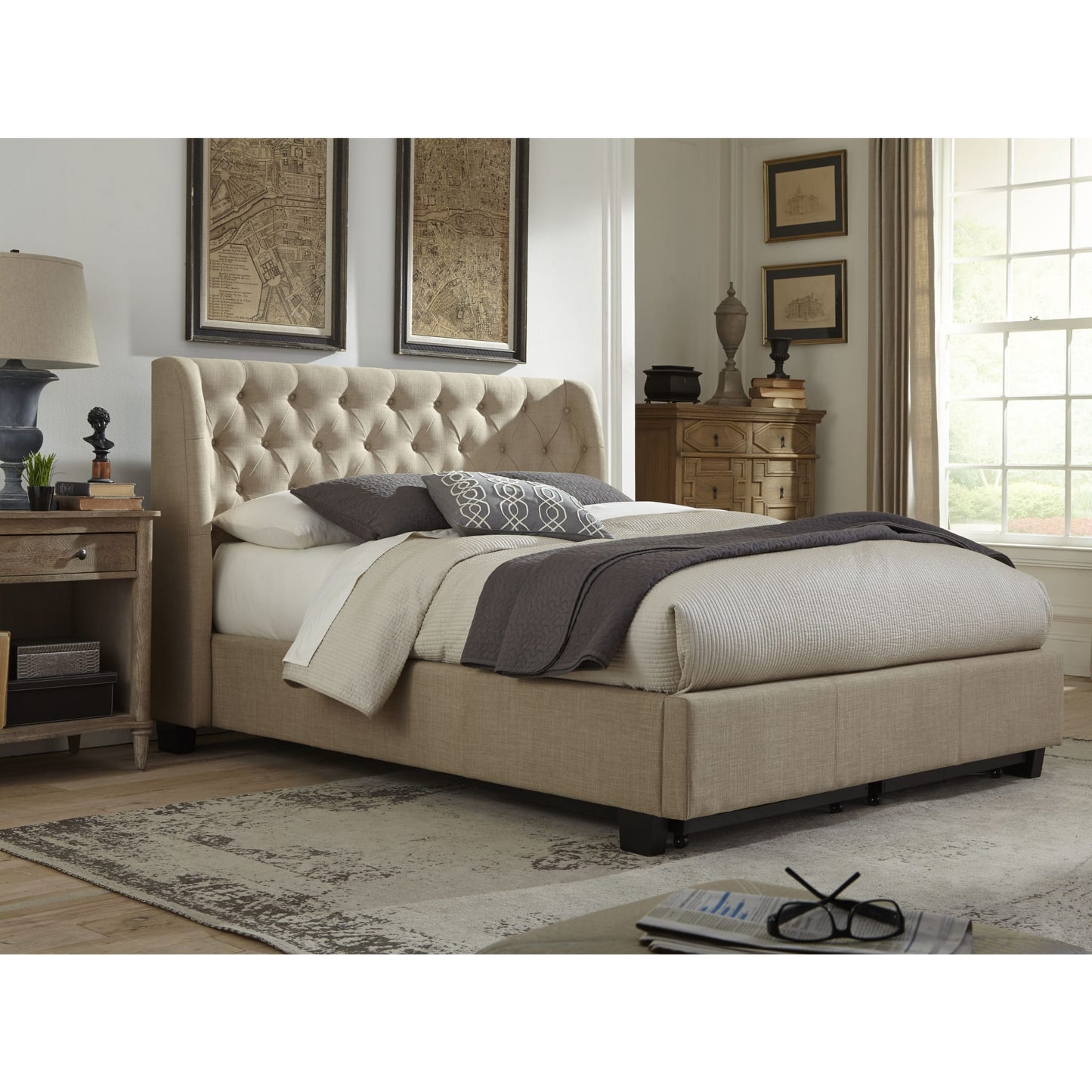 Modus Levi Tufted Platform Bed in Toast Linen