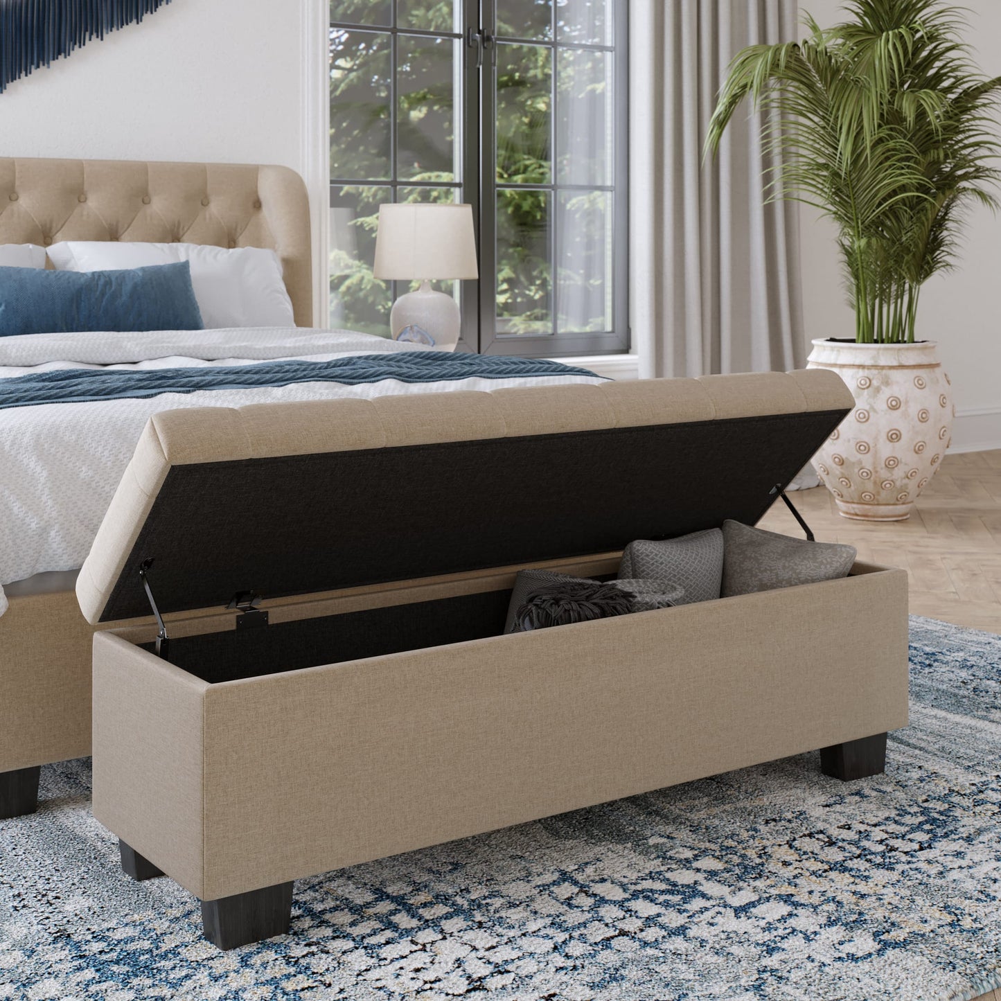 Modus Levi Tufted Storage Bench in Toast Linen