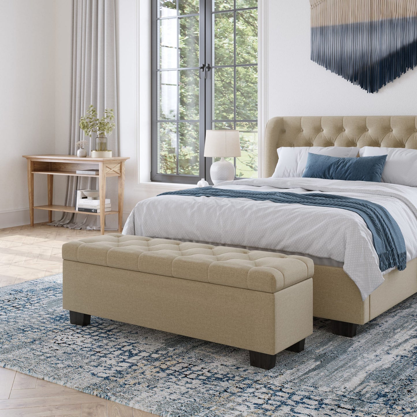 Modus Levi Tufted Storage Bench in Toast Linen