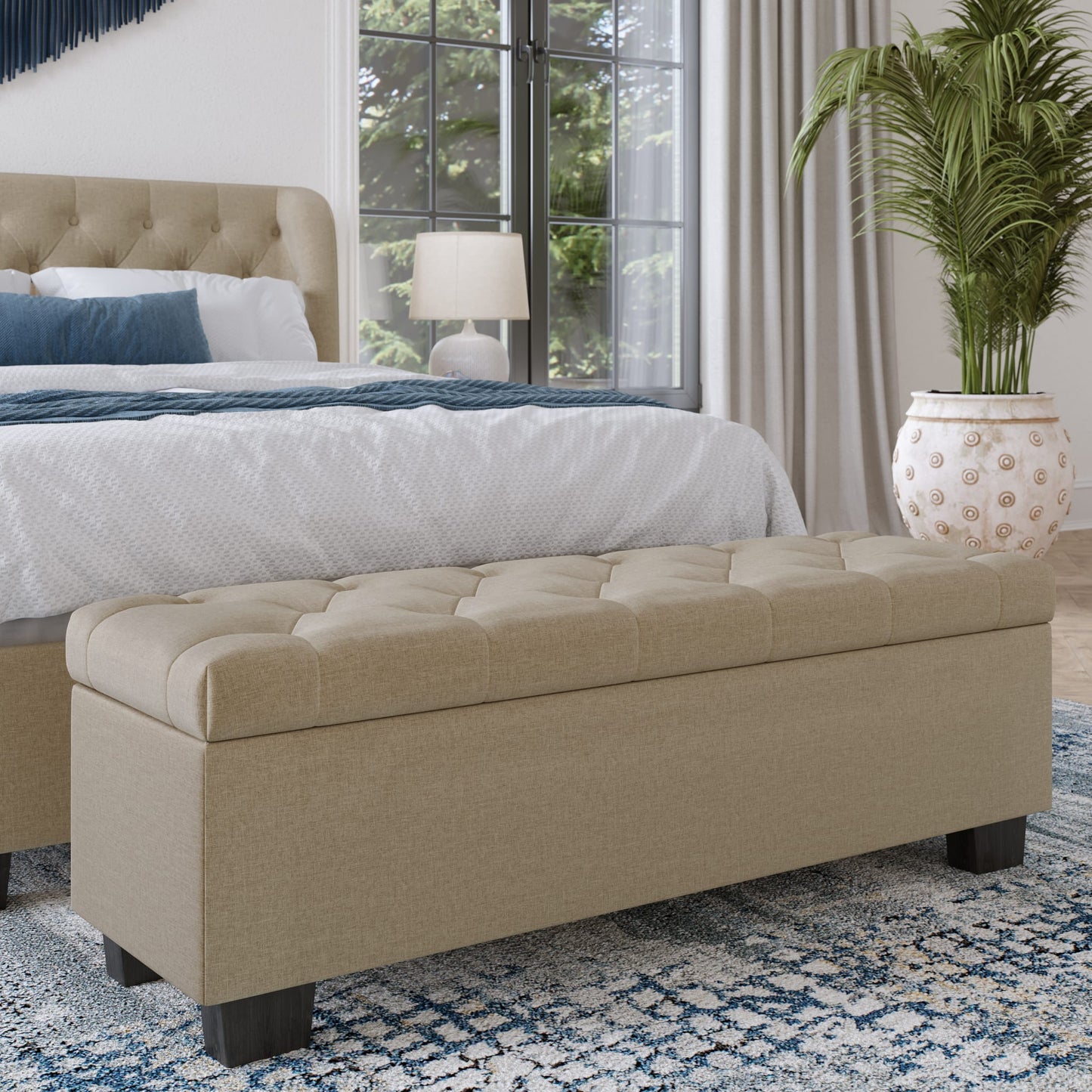 Modus Levi Tufted Storage Bench in Toast Linen