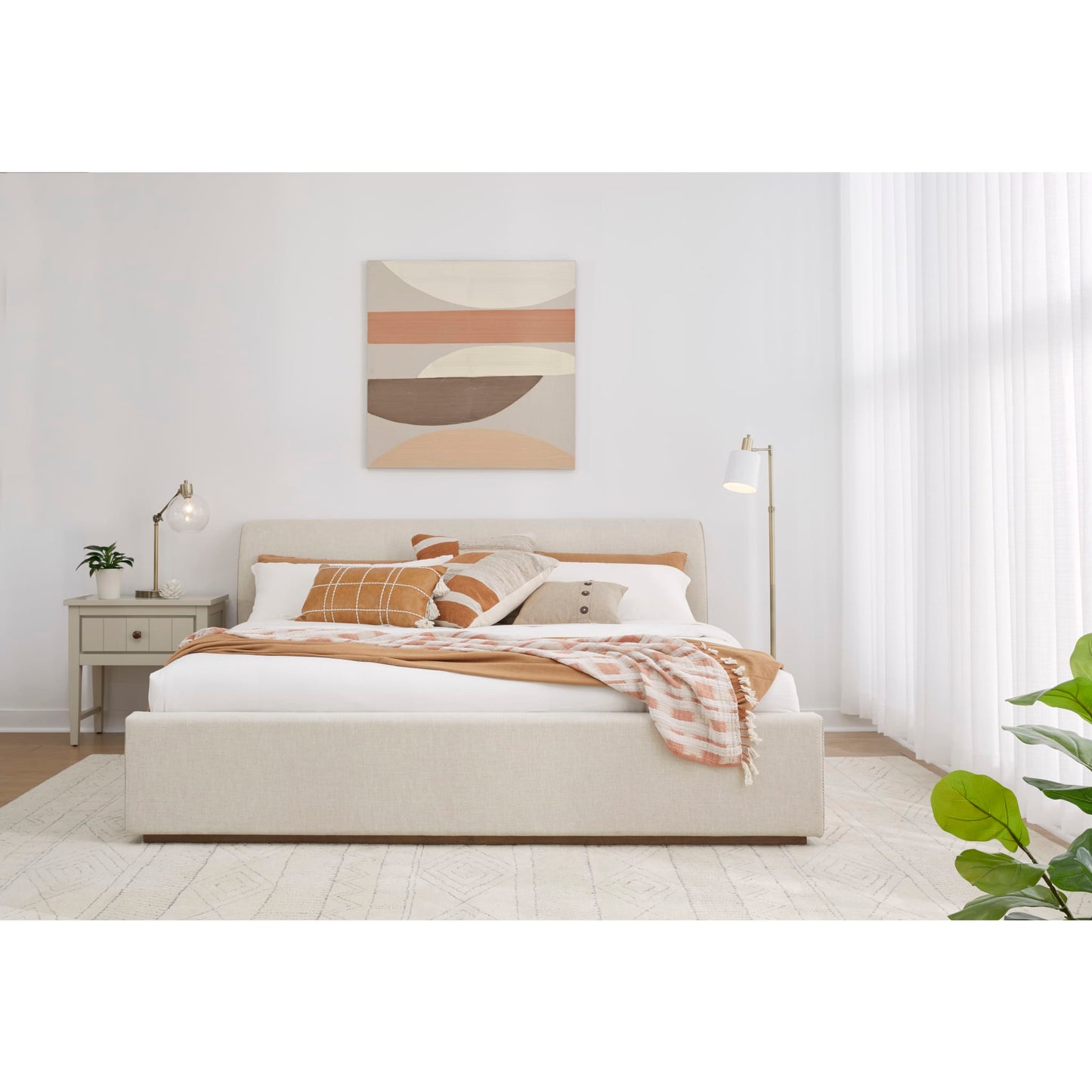 Modus Louis Upholstered Platform Bed in Natural Linen