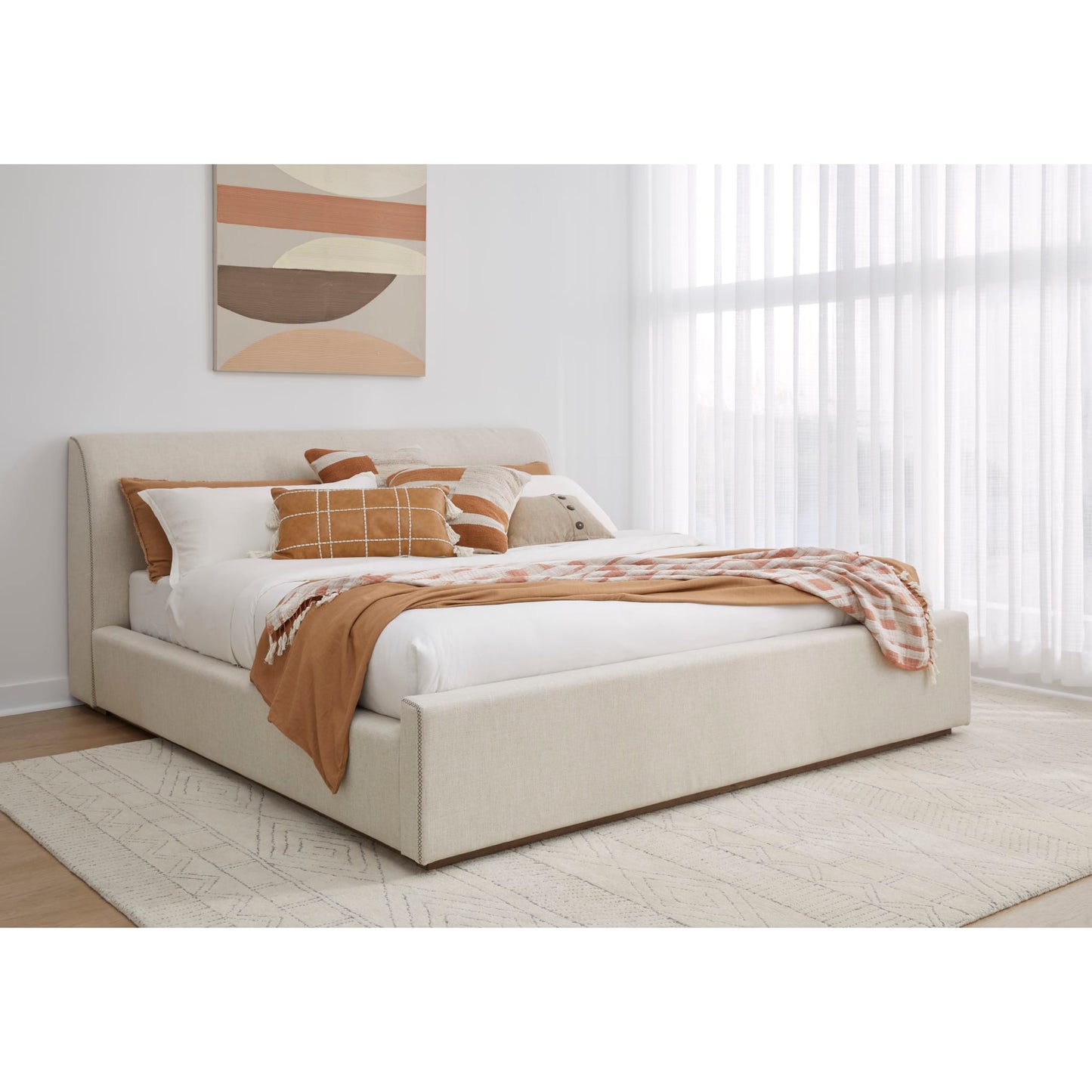 Modus Louis Upholstered Platform Bed in Natural Linen