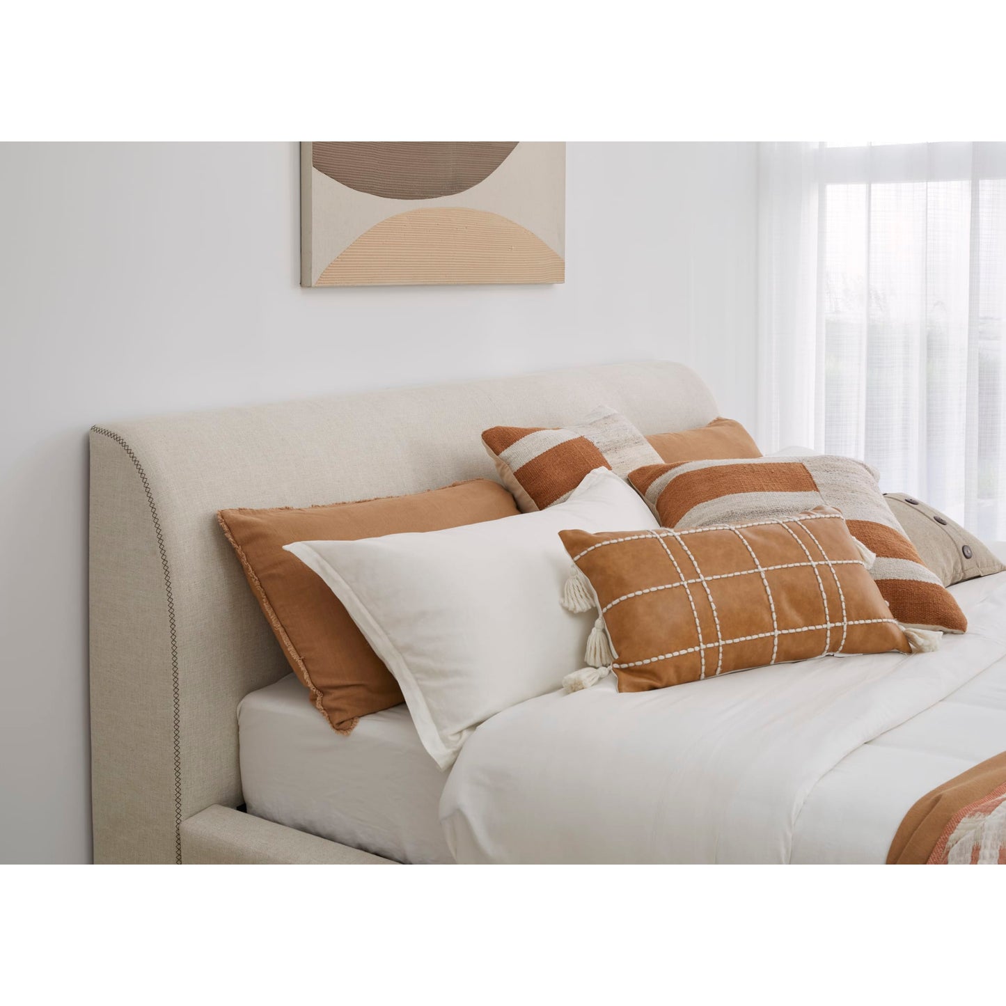 Modus Louis Upholstered Platform Bed in Natural Linen