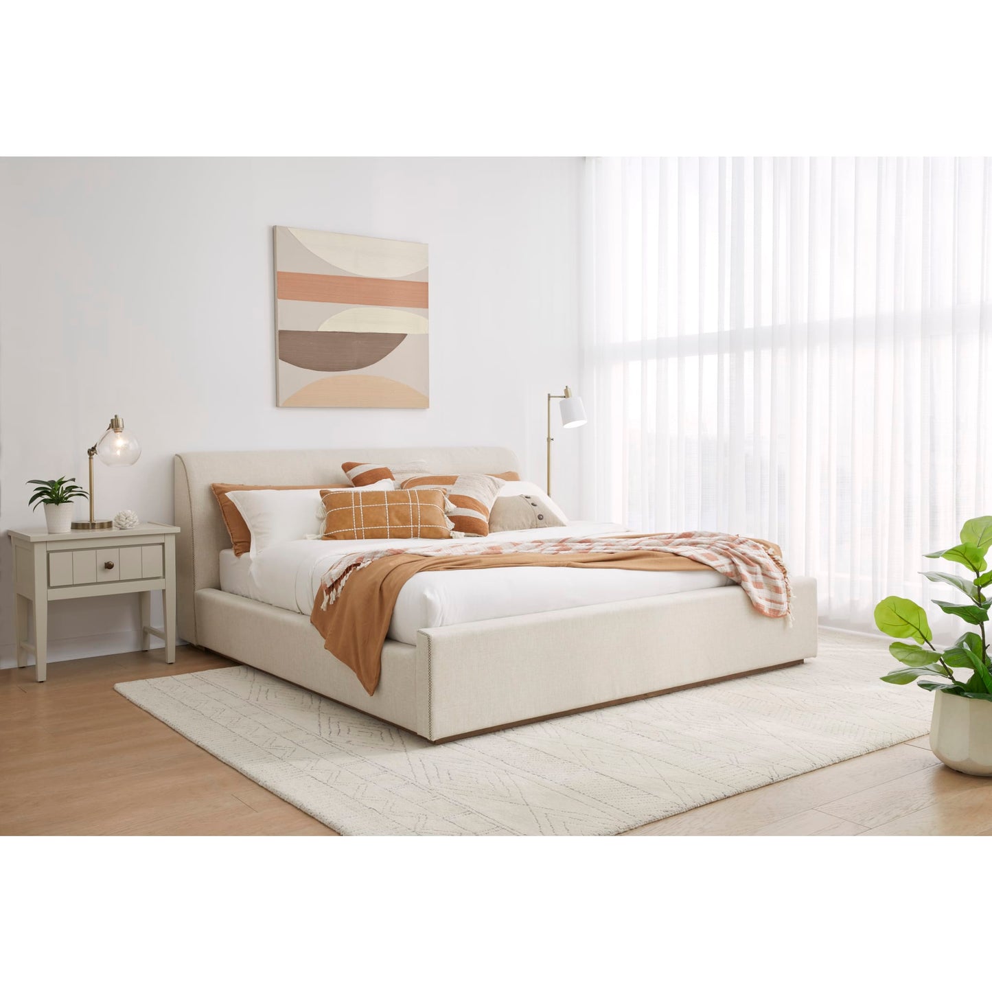 Modus Louis Upholstered Platform Bed in Natural Linen