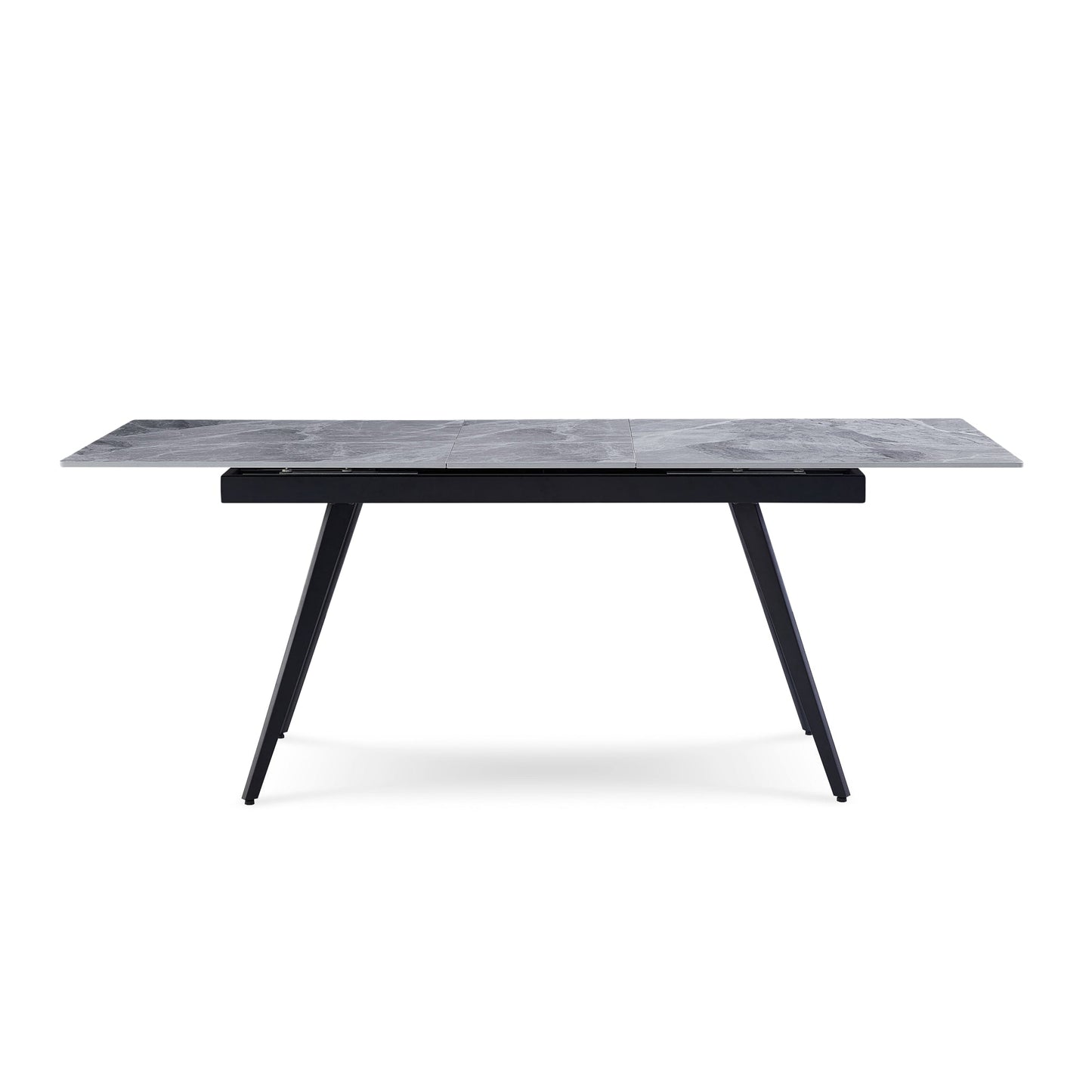 Modus Lucia Extendable Stone Top Metal Leg Dining Table in Piedra and Black