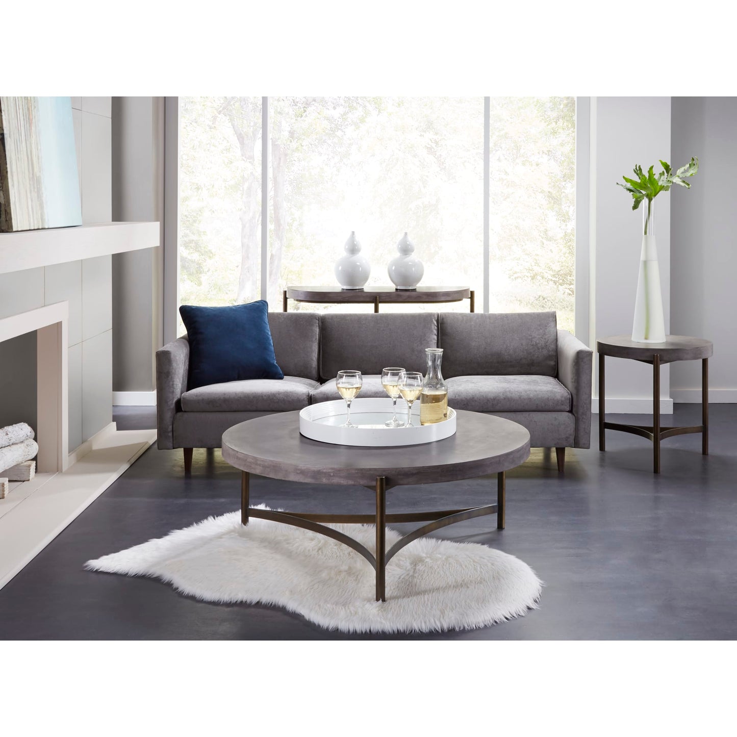 Modus Lyon Round Natural Concrete and Metal Side Table