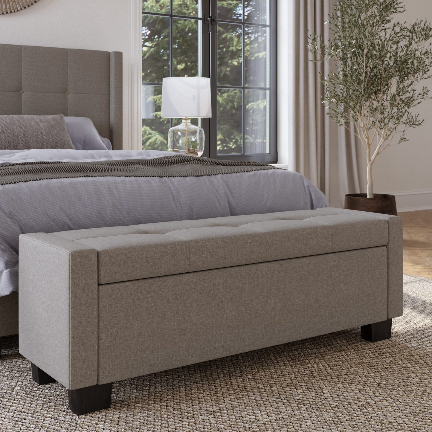 Modus Madeleine Tufted Storage Bench in Dolphin Linen