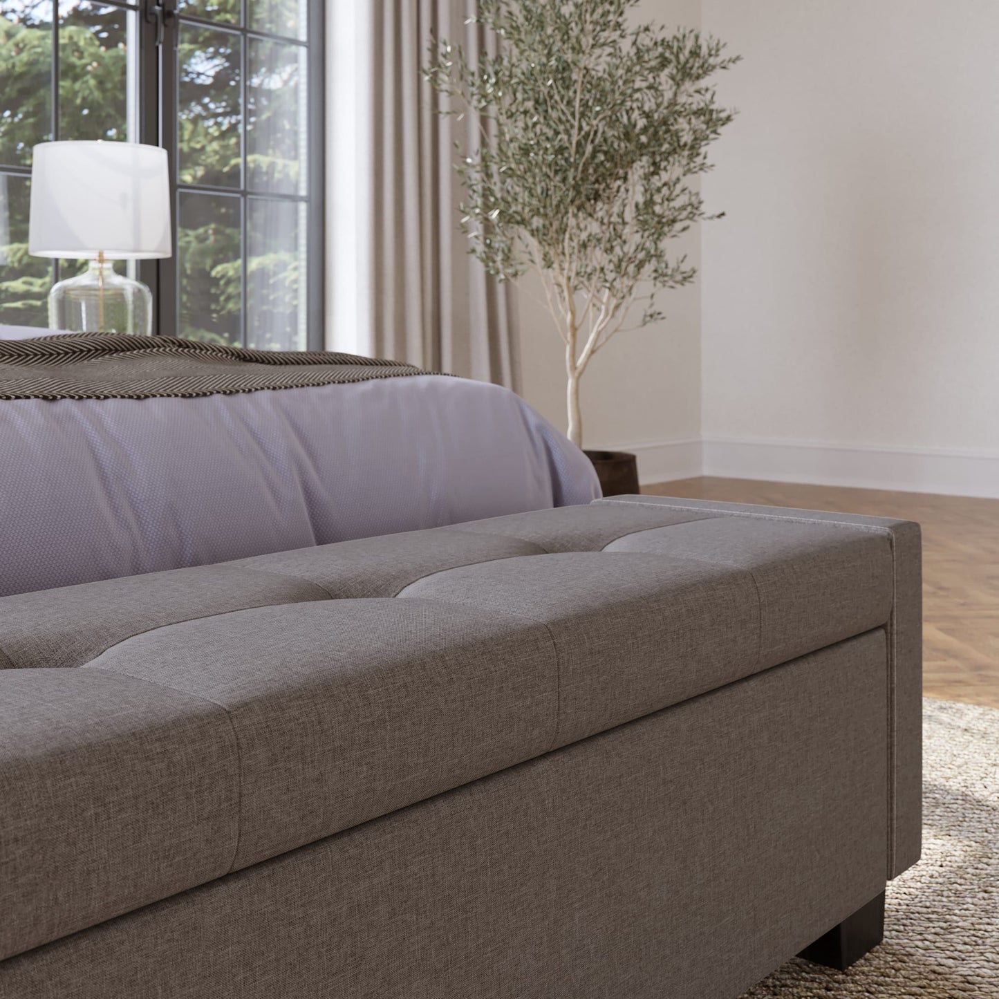 Modus Madeleine Tufted Storage Bench in Dolphin Linen