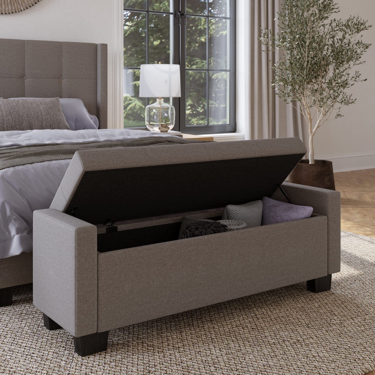 Modus Madeleine Tufted Storage Bench in Dolphin Linen