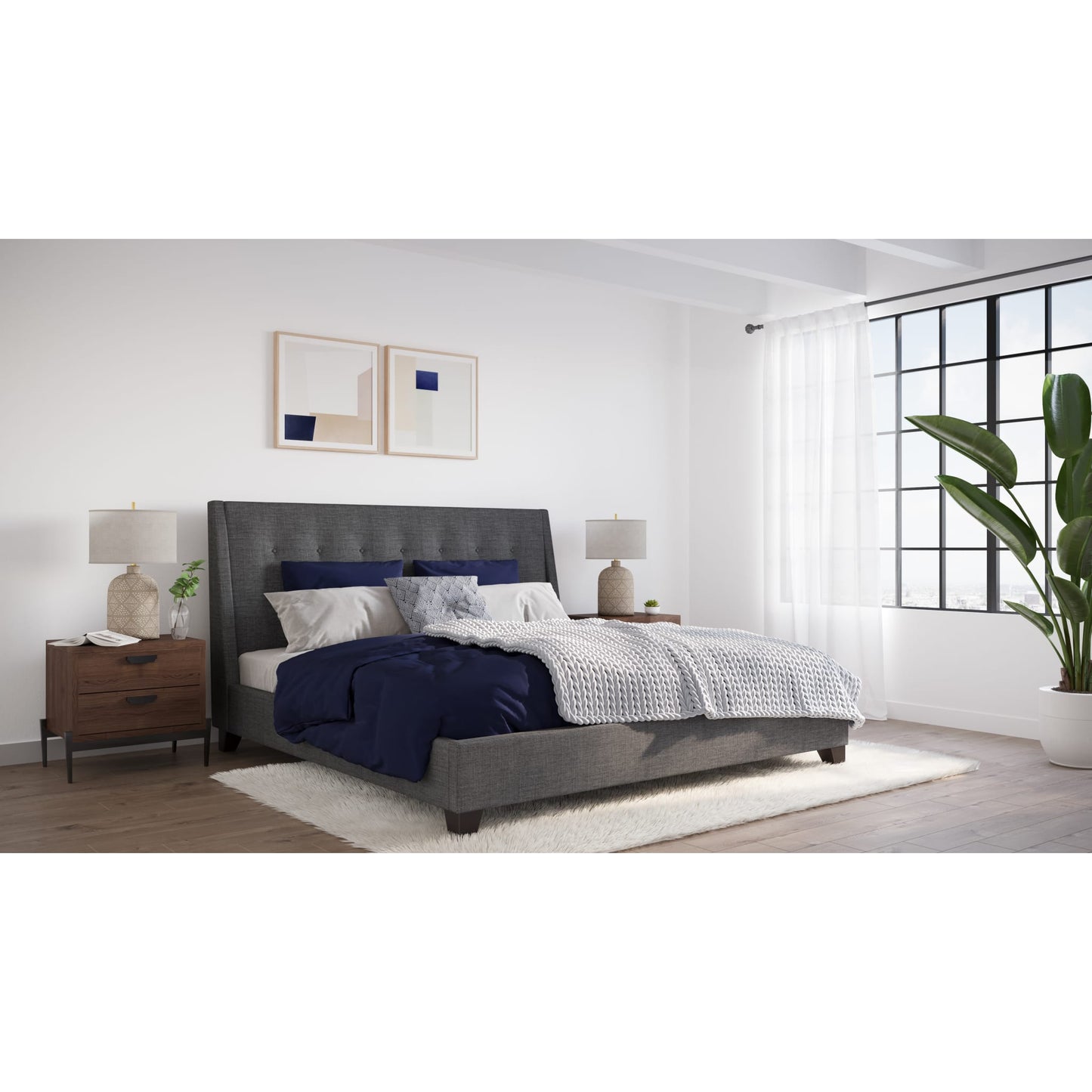 Modus Madera Upholstered Platform Bed in Dark Charcoal