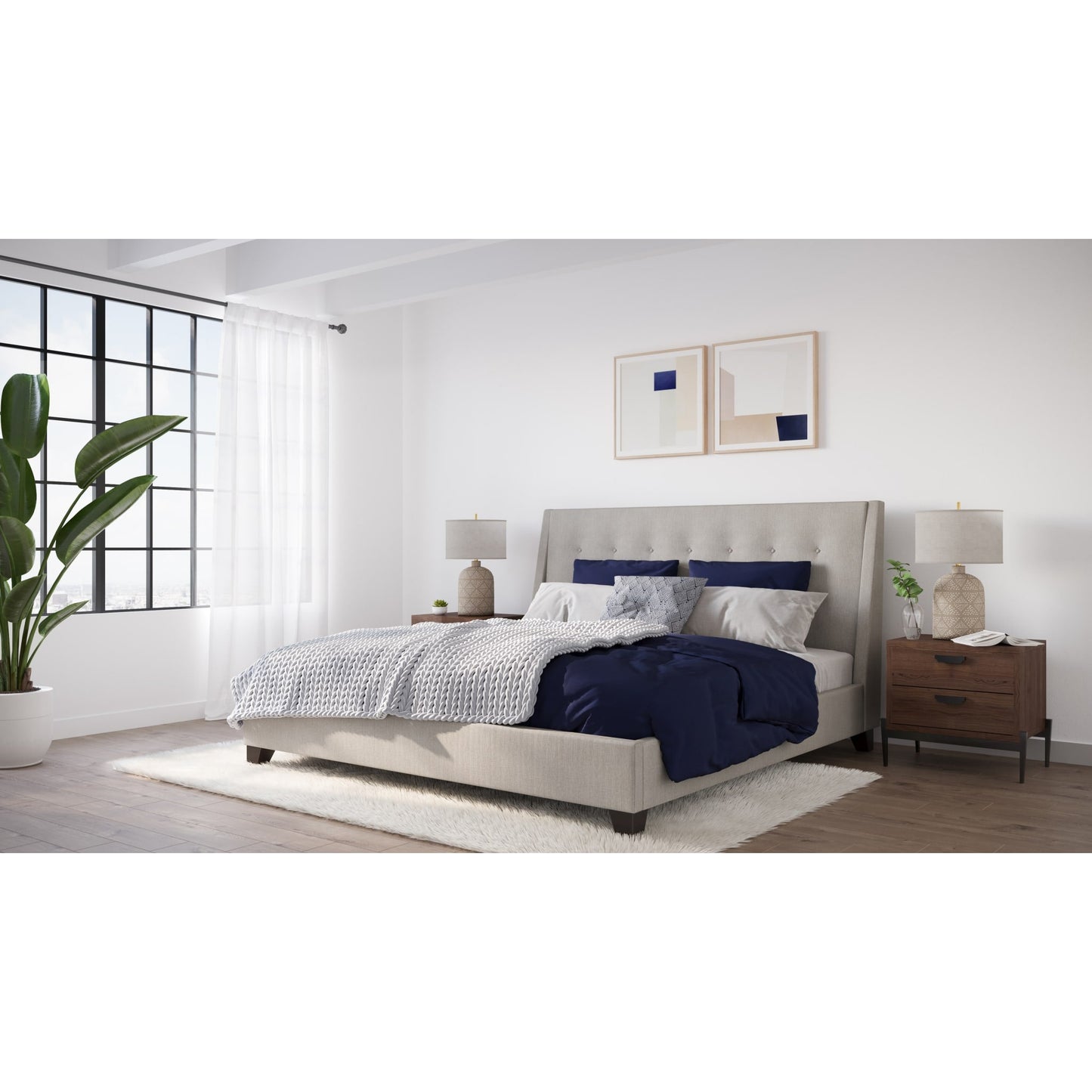Modus Madera Upholstered Platform Bed in Putty