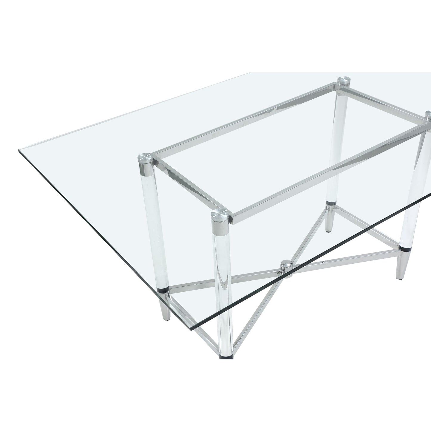 Modus Marilyn Glass Top Dining Table in Polished Stainless Steel and Clear Acrylic