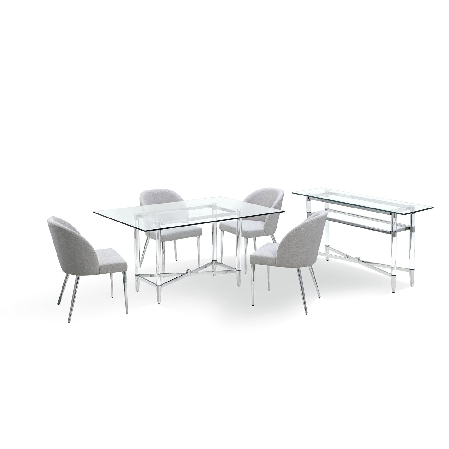 Modus Marilyn Glass Top Dining Table in Polished Stainless Steel and Clear Acrylic