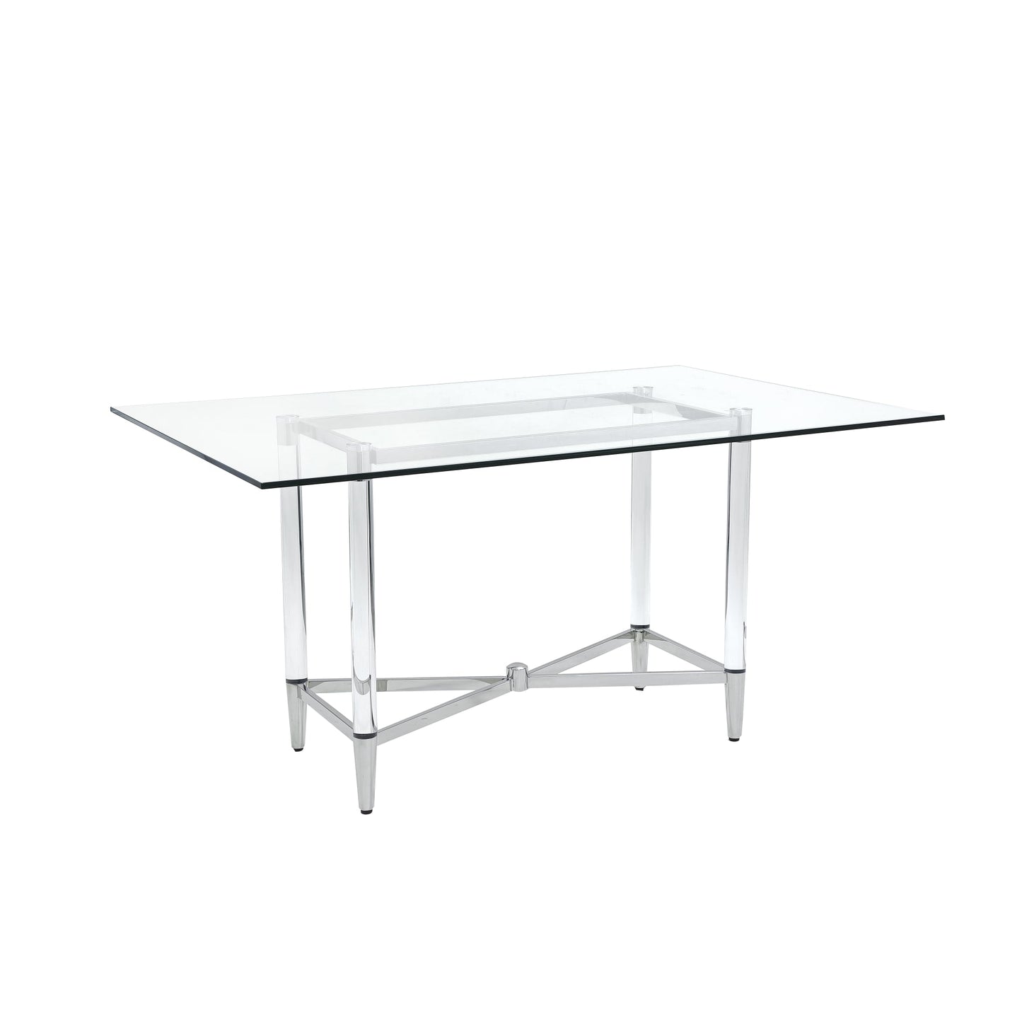 Modus Marilyn Glass Top Dining Table in Polished Stainless Steel and Clear Acrylic