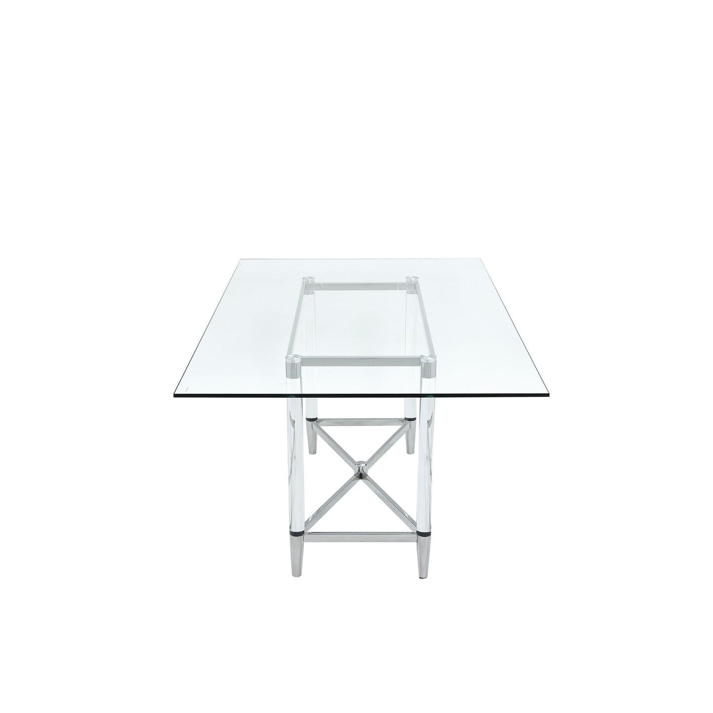 Modus Marilyn Glass Top Dining Table in Polished Stainless Steel and Clear Acrylic