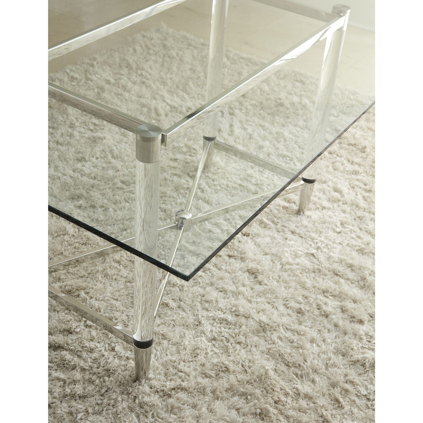 Modus Marilyn Glass Top Dining Table in Polished Stainless Steel and Clear Acrylic