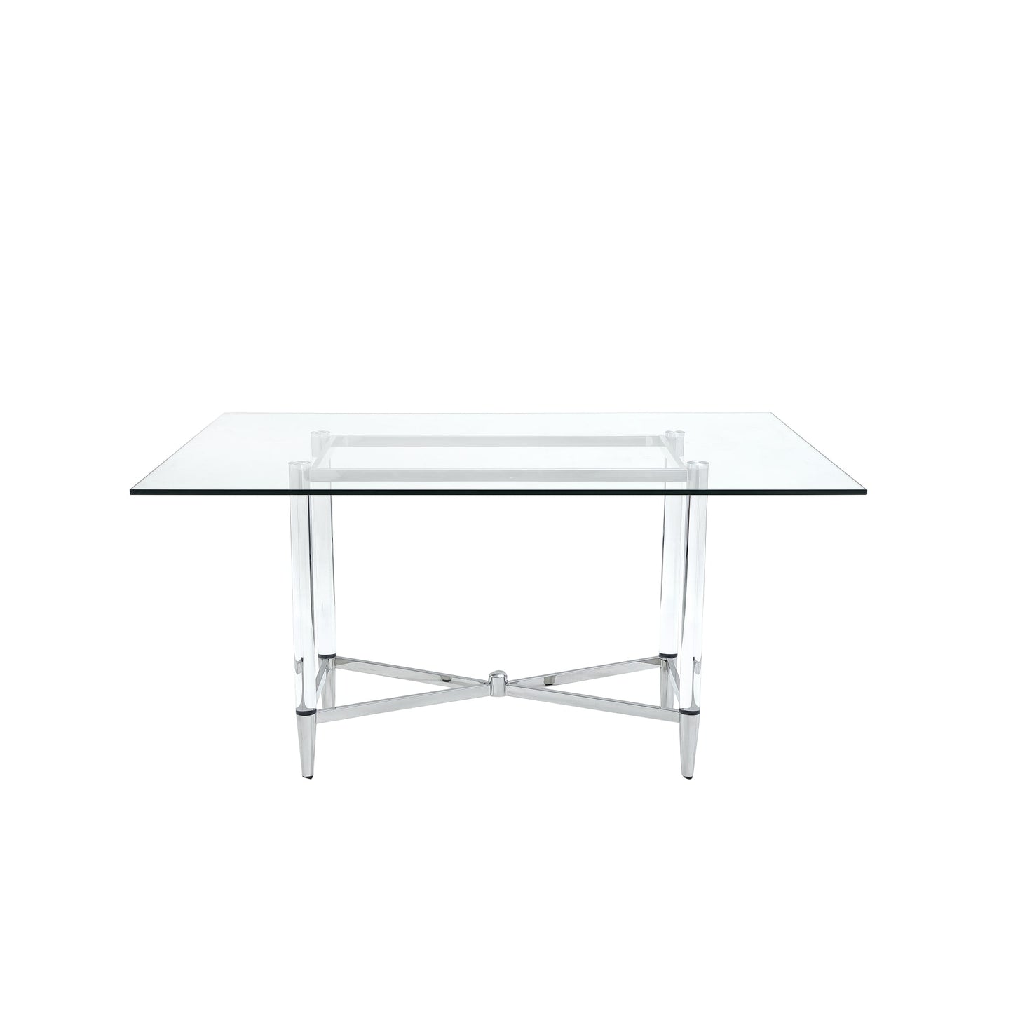 Modus Marilyn Glass Top Dining Table in Polished Stainless Steel and Clear Acrylic