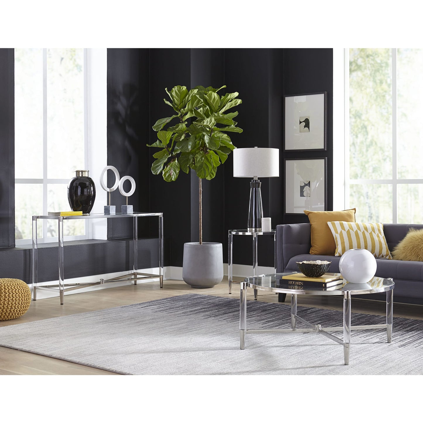 Modus Marilyn Glass Top and Steel Base Rectangular Console Table