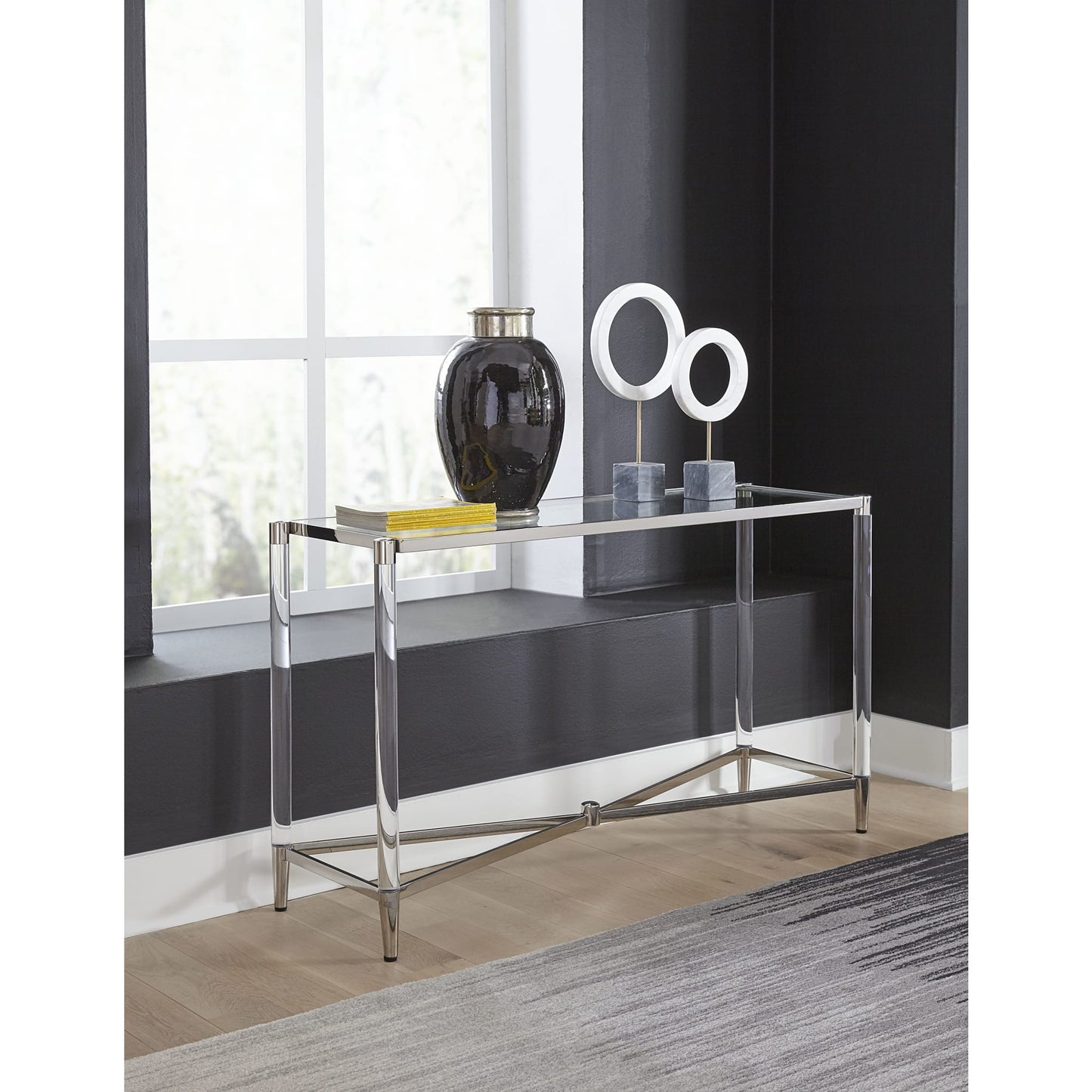 Modus Marilyn Glass Top and Steel Base Rectangular Console Table