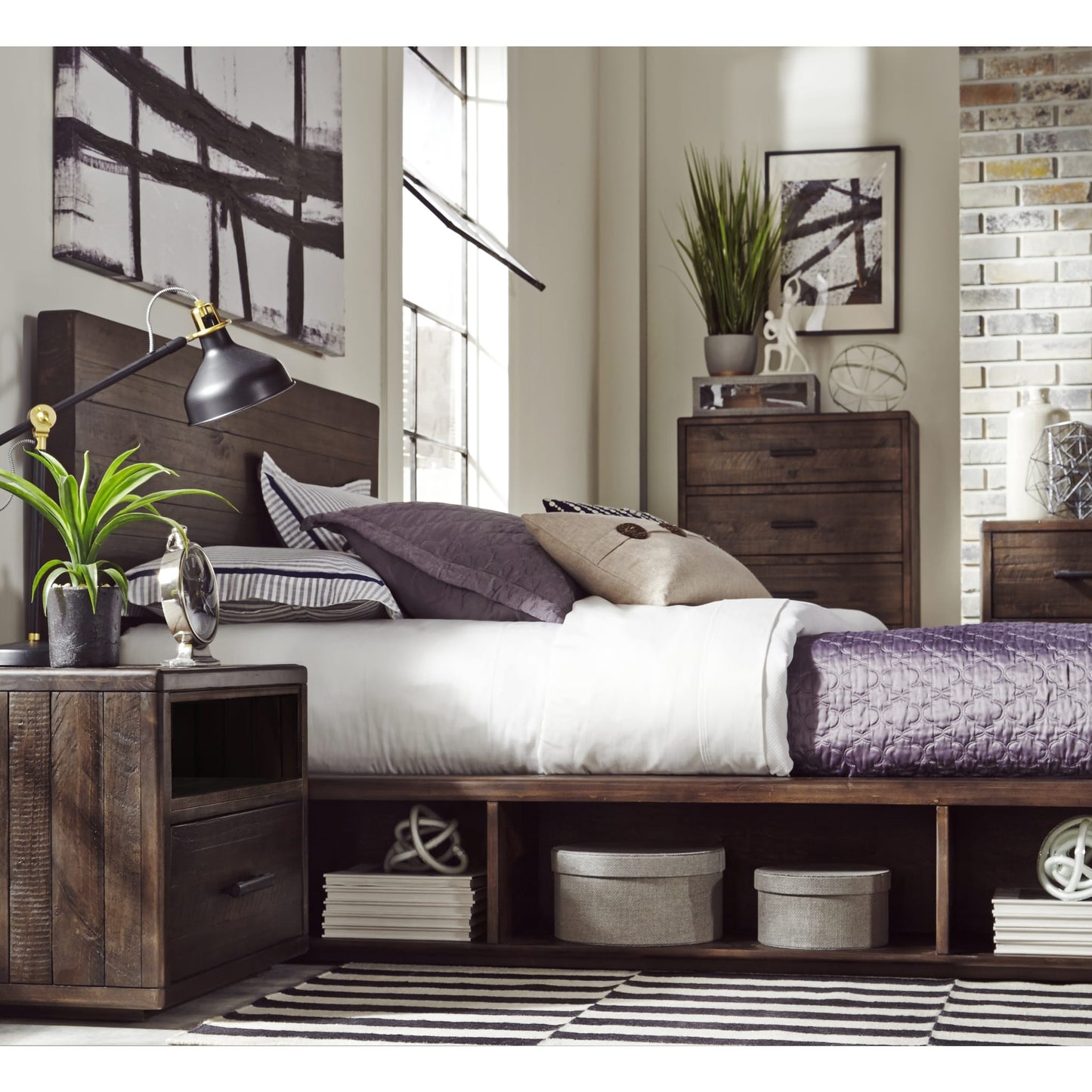 Modus McKinney Solid Wood Low Platform Storage Bed in Espresso Pine