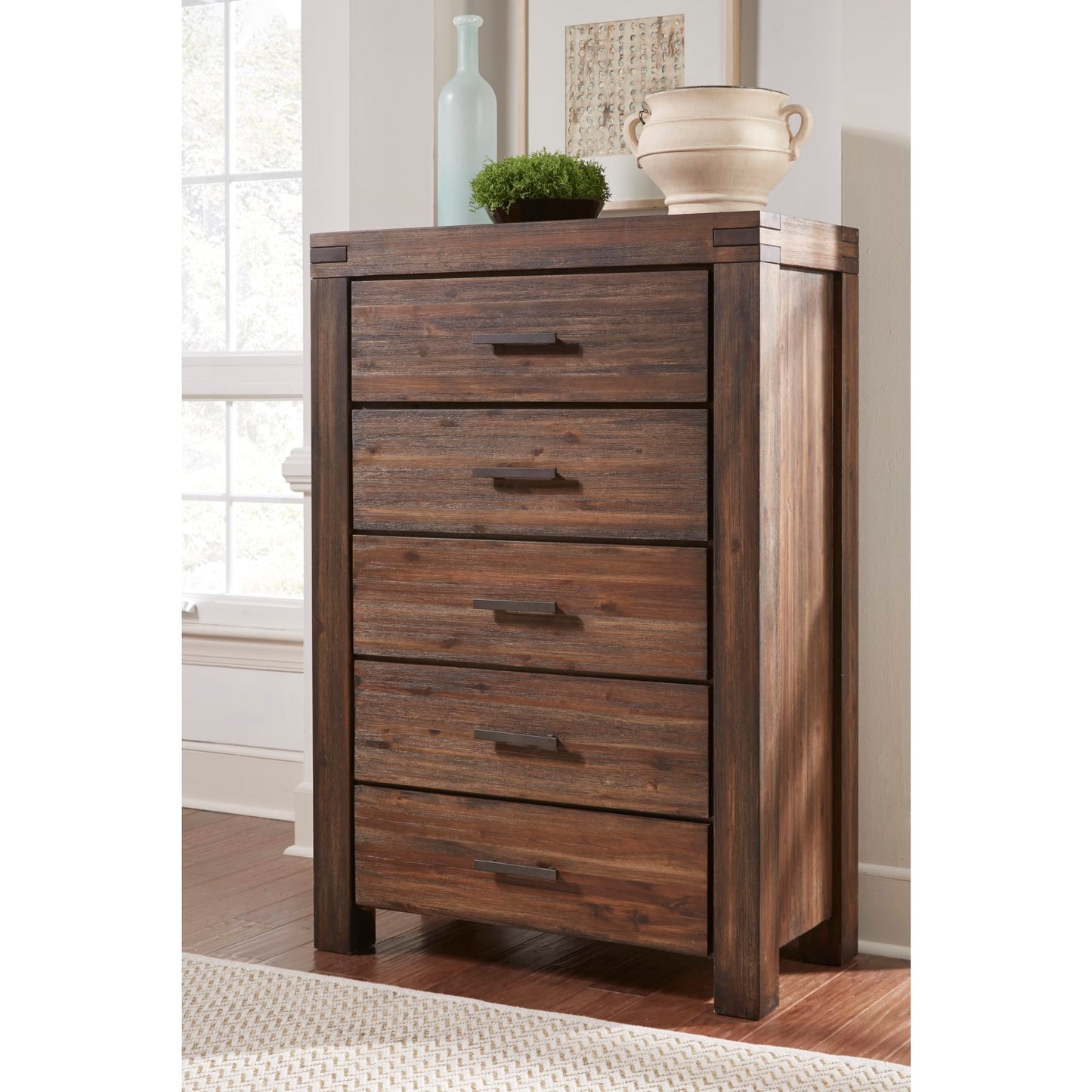 Modus Modus Modus Meadow Five Drawer Solid Wood Chest in Brick Brown