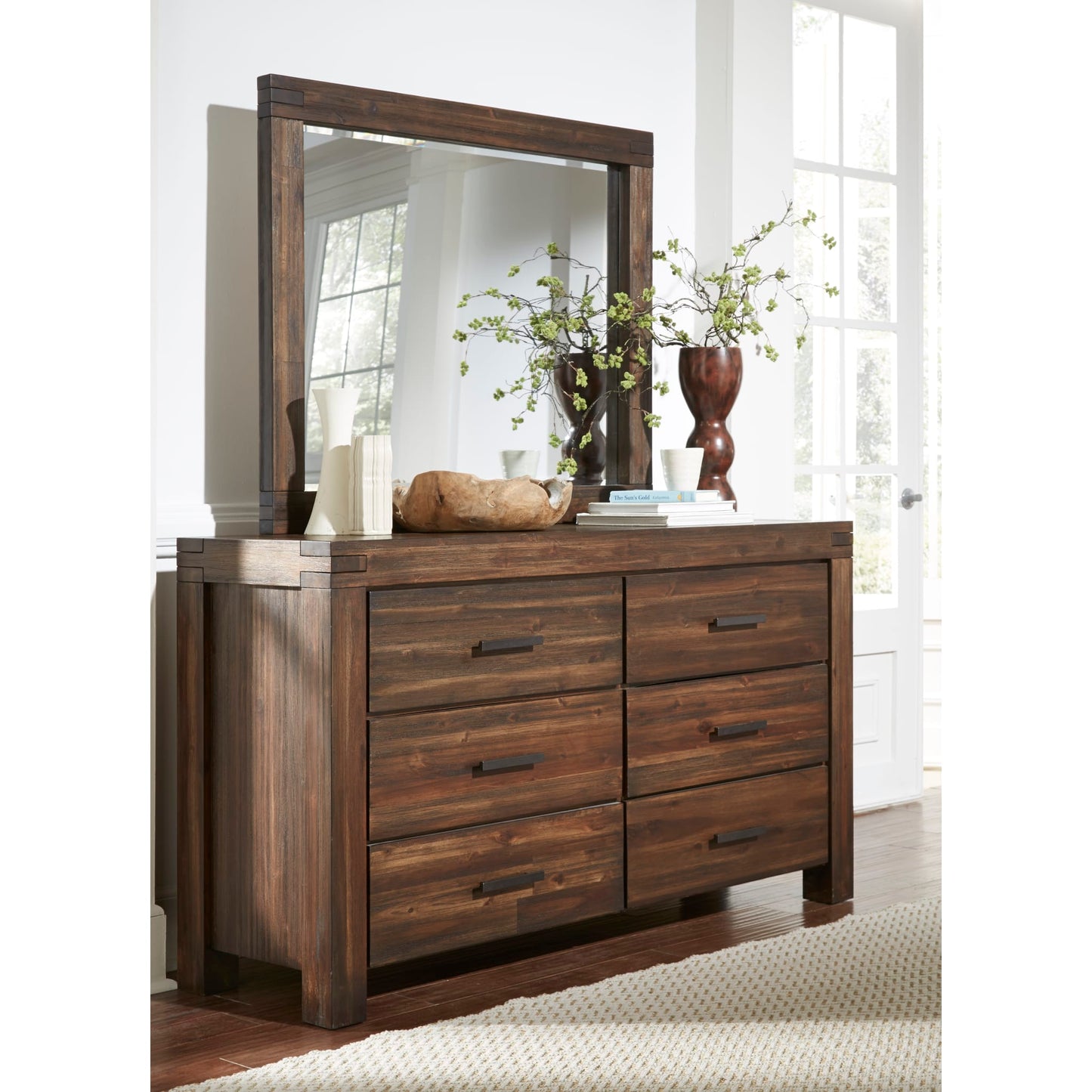 Modus Meadow Six Drawer Solid Wood Dresser in Brick Brown