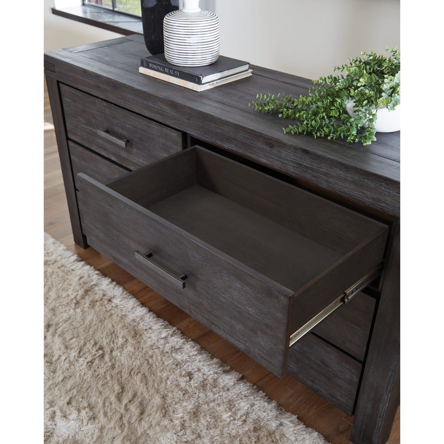Modus Meadow Six Drawer Solid Wood Dresser Finish n Graphite