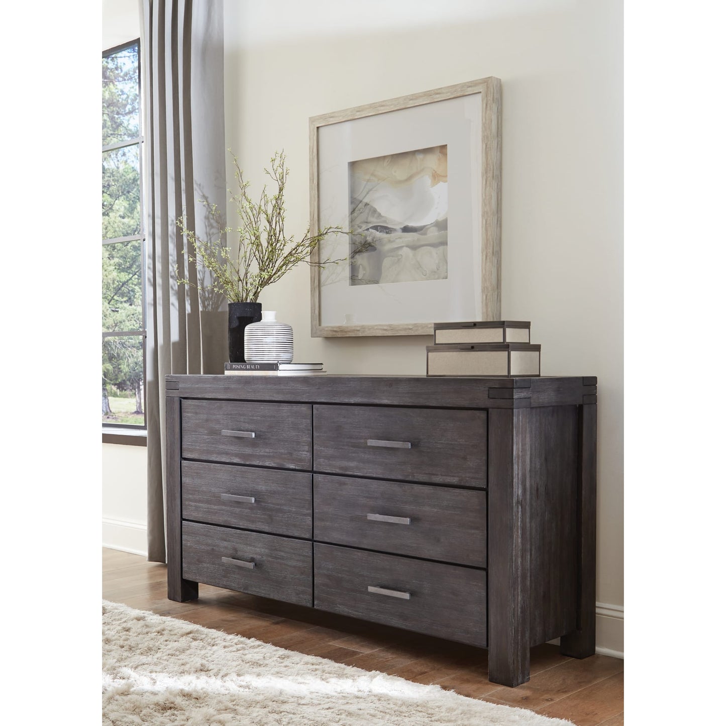 Modus Meadow Six Drawer Solid Wood Dresser in Graphite
