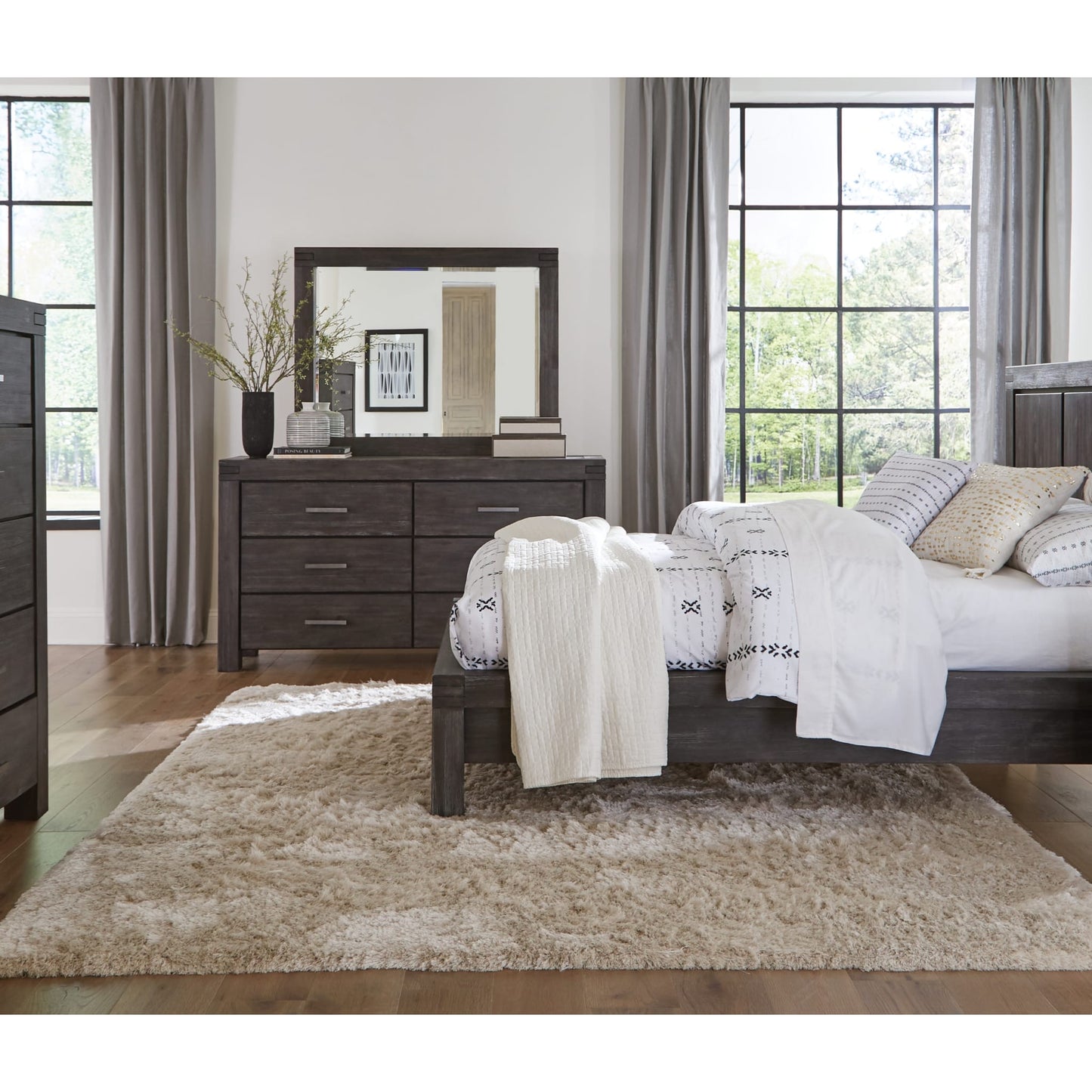 Modus Meadow Solid Wood Beveled Glass Solid Wood Mirror in Graphite
