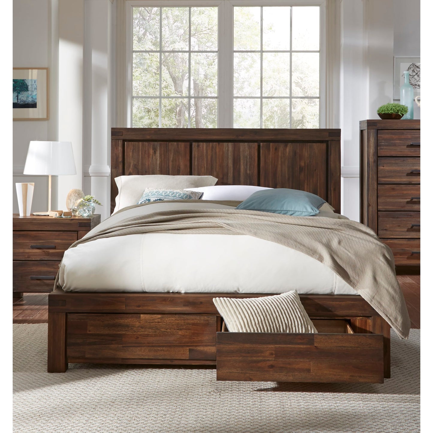 Modus Meadow Solid Wood Footboard Storage Bed in Brick Brown