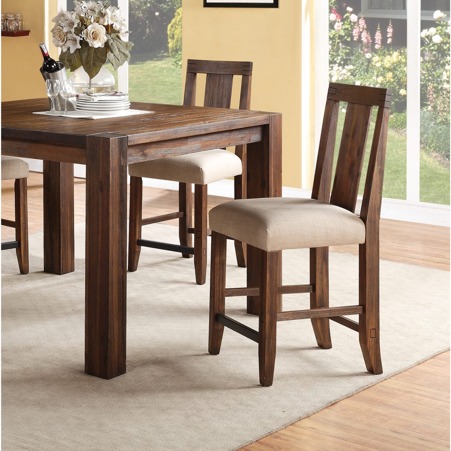 Modus Meadow Solid Wood Upholstered Kitchen Counter Stool in Brick Brown