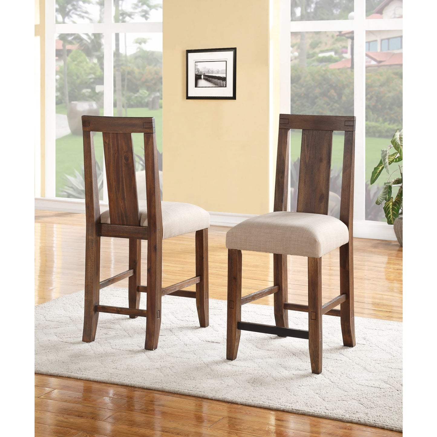 Modus Meadow Solid Wood Upholstered Kitchen Counter Stool in Brick Brown