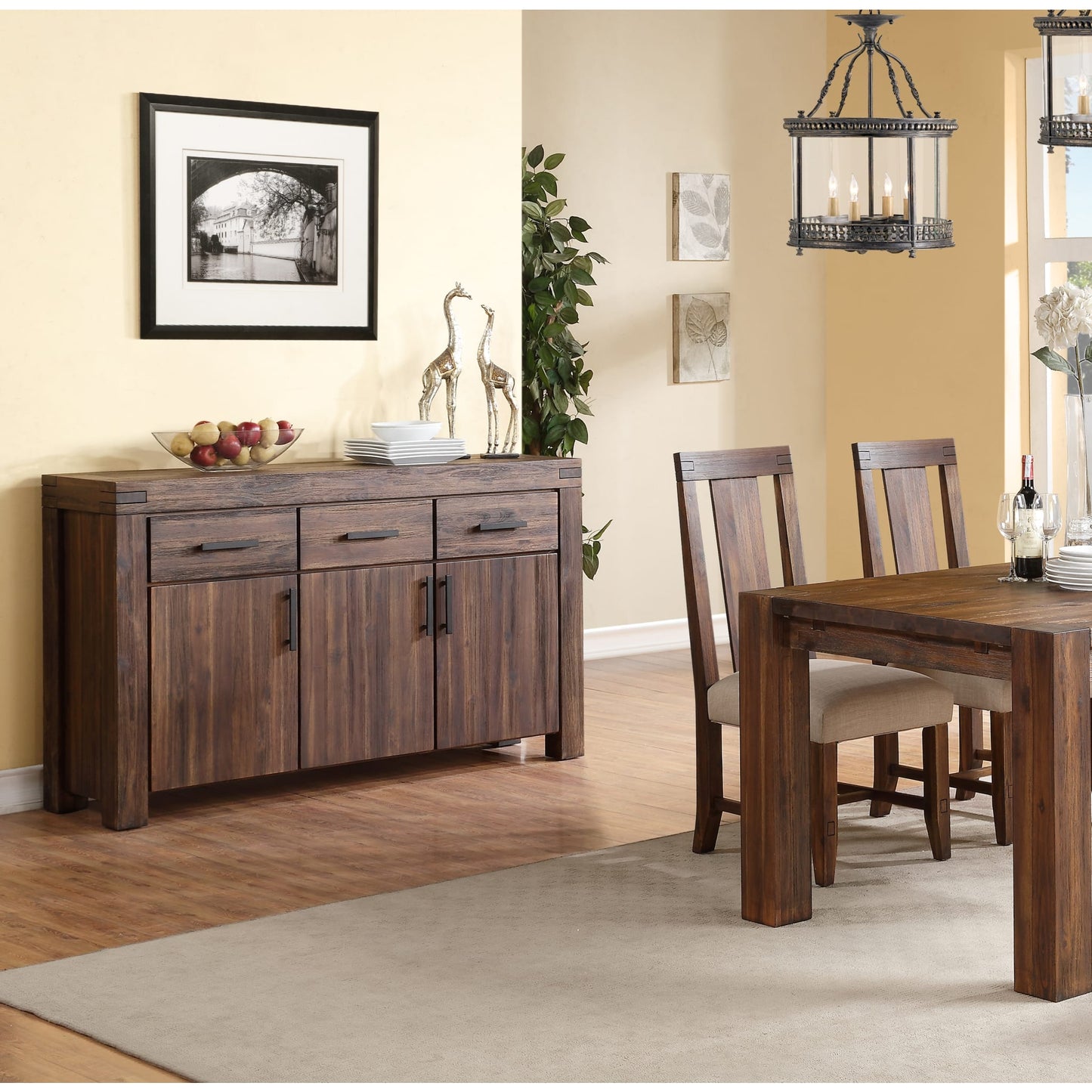 Modus Meadow Three Drawer Three Door Solid Wood Sideboard in Brick Brown