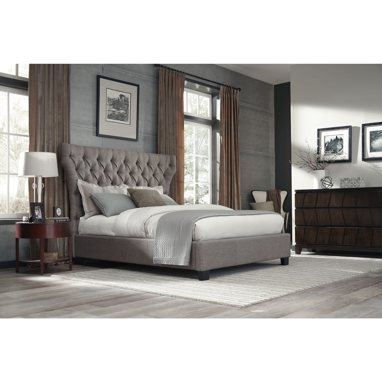 Modus Melina Upholstered Platform Bed in Dolphin Linen