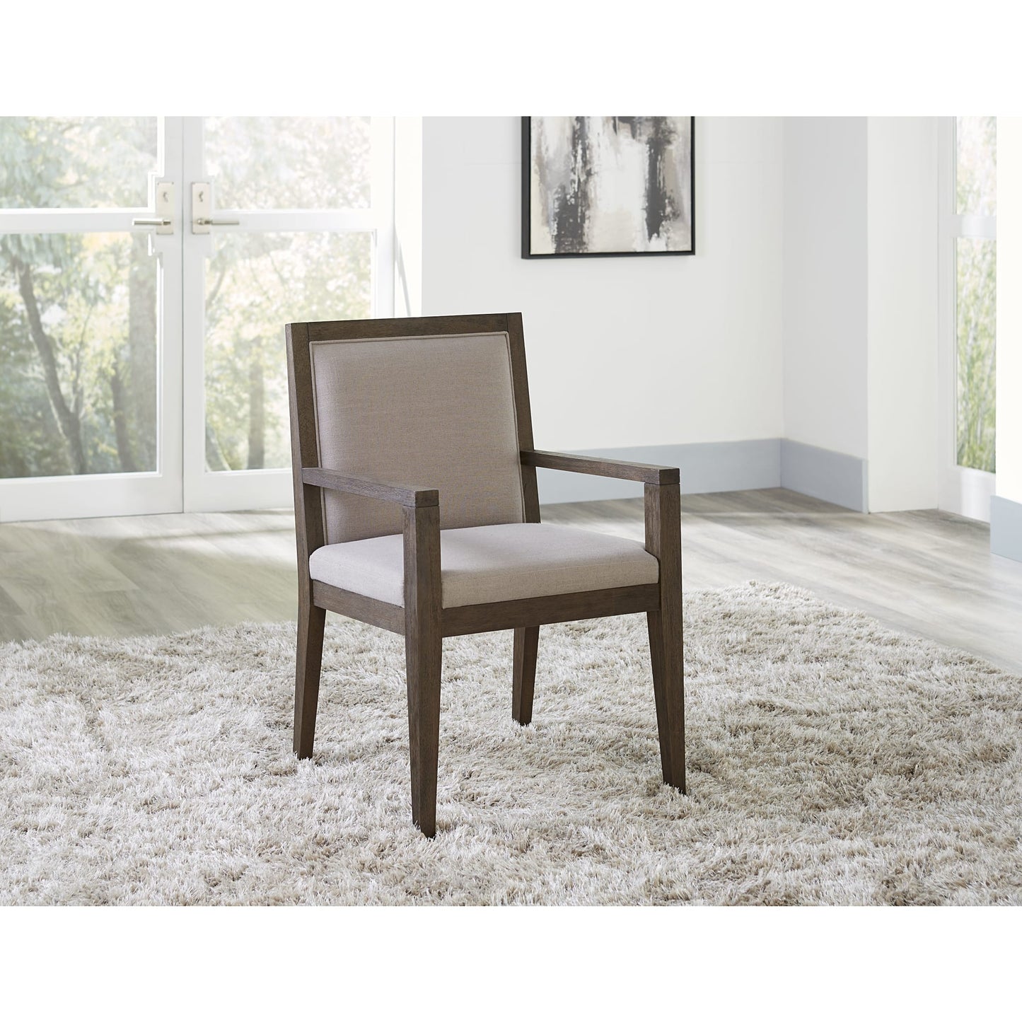 Modus Modesto Wood Frame Upholstered Arm Chair in Koala Linen and French Roast