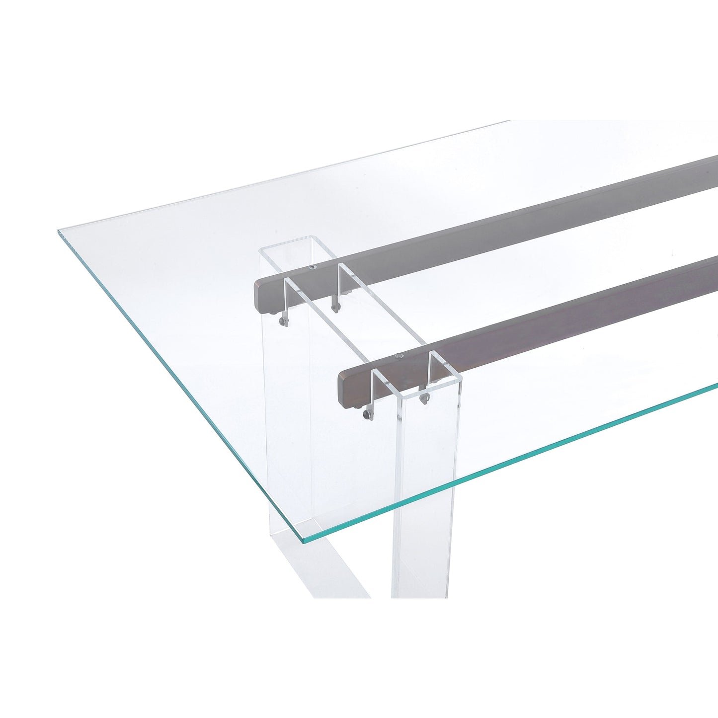 Modus Moorea Double Pedestal Rectangular Dining Table in Clear Acrylic, Glass and Bronze Metal