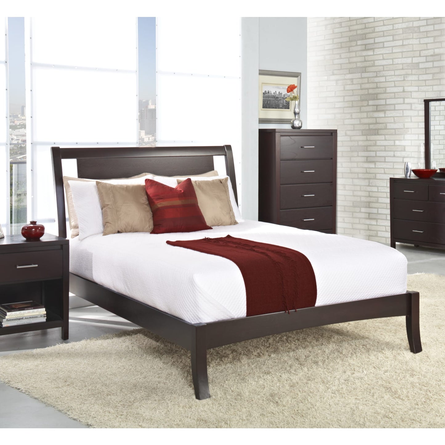 Modus Nevis Wood Sleigh Bed in Espresso